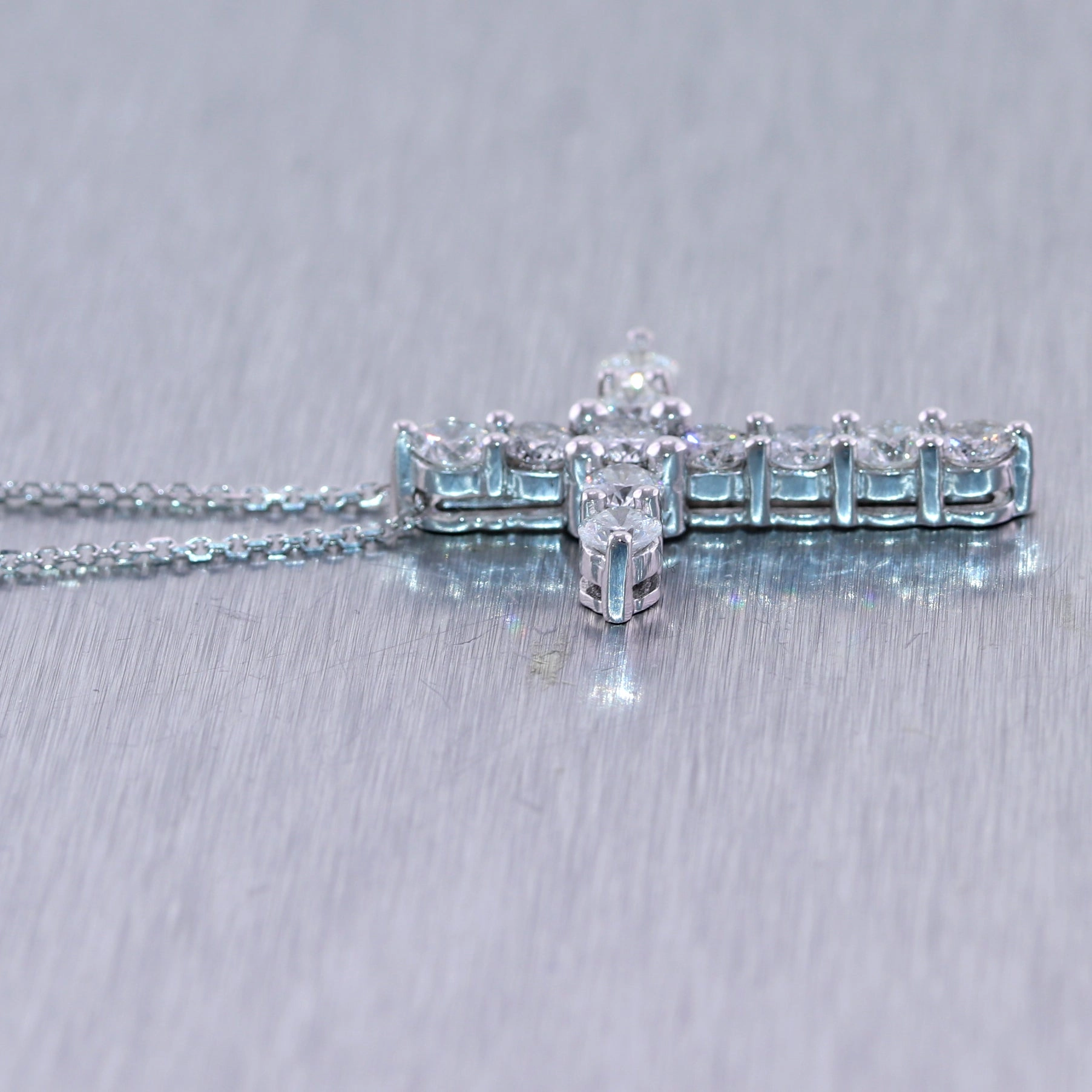 14k White Gold 2.10ctw Diamond Cross 20" Necklace
