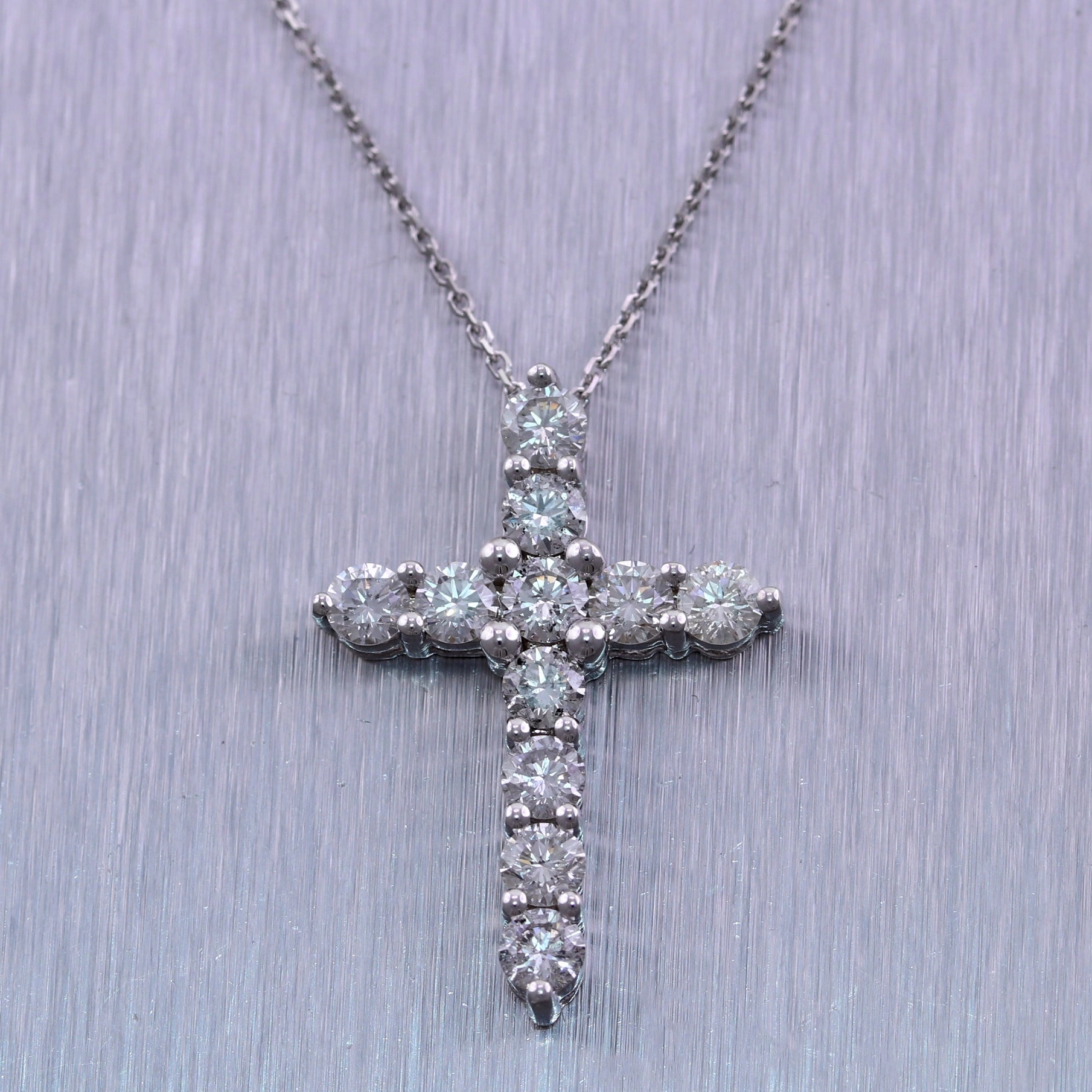 14k White Gold 2.10ctw Diamond Cross 20" Necklace