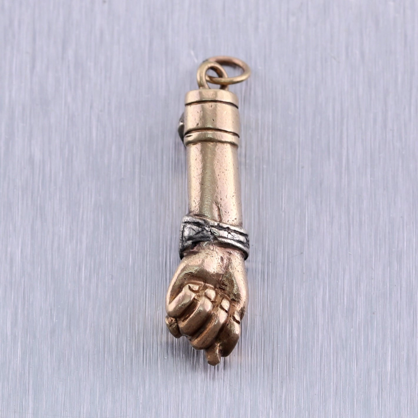 1930's Antique Art Deco 18k Yellow & White Gold Rose Cut Diamond Fist Pendant