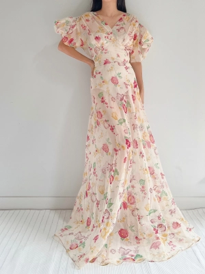1930s Organza Floral Dress - S/M