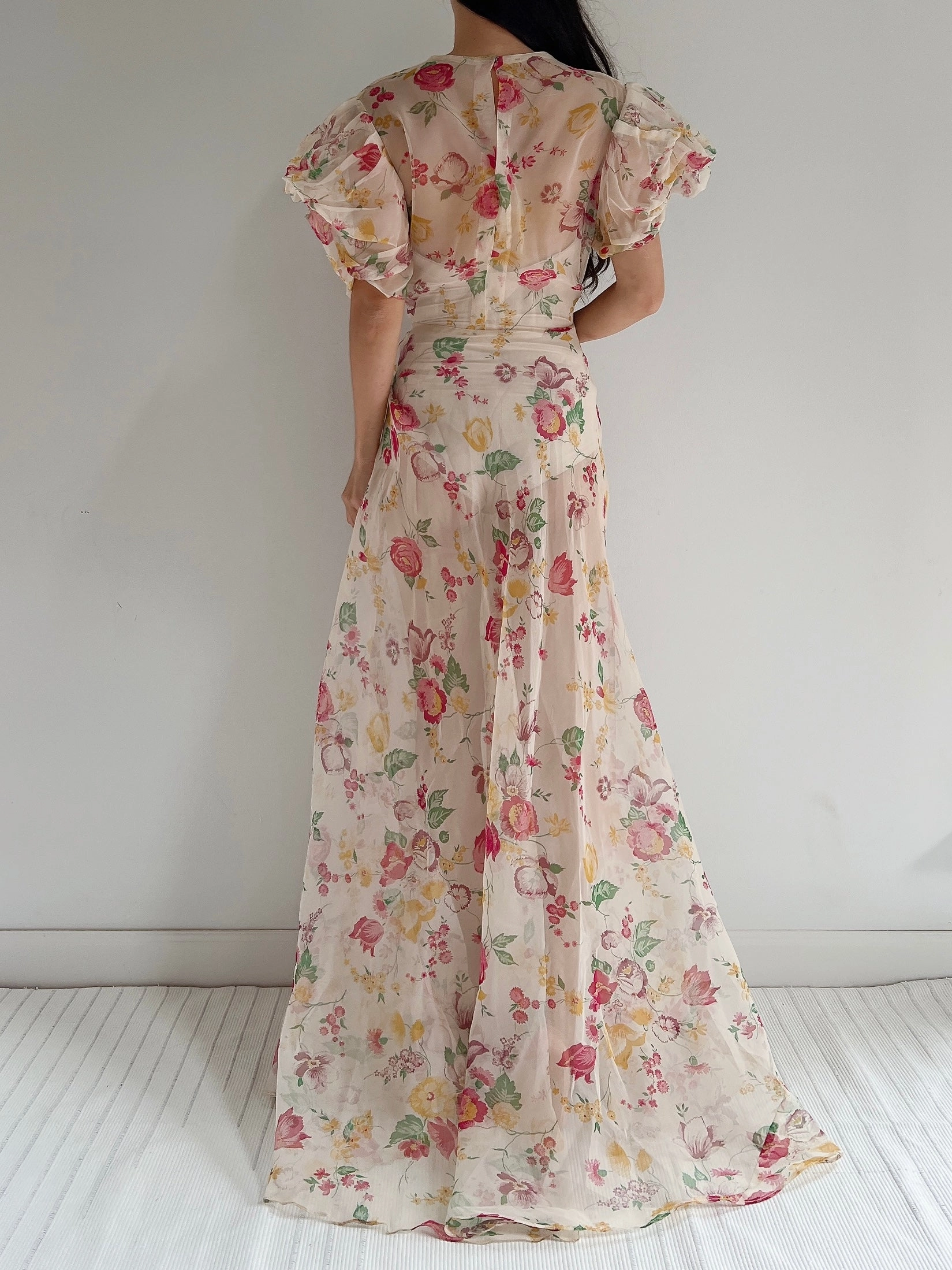 1930s Organza Floral Dress - S/M