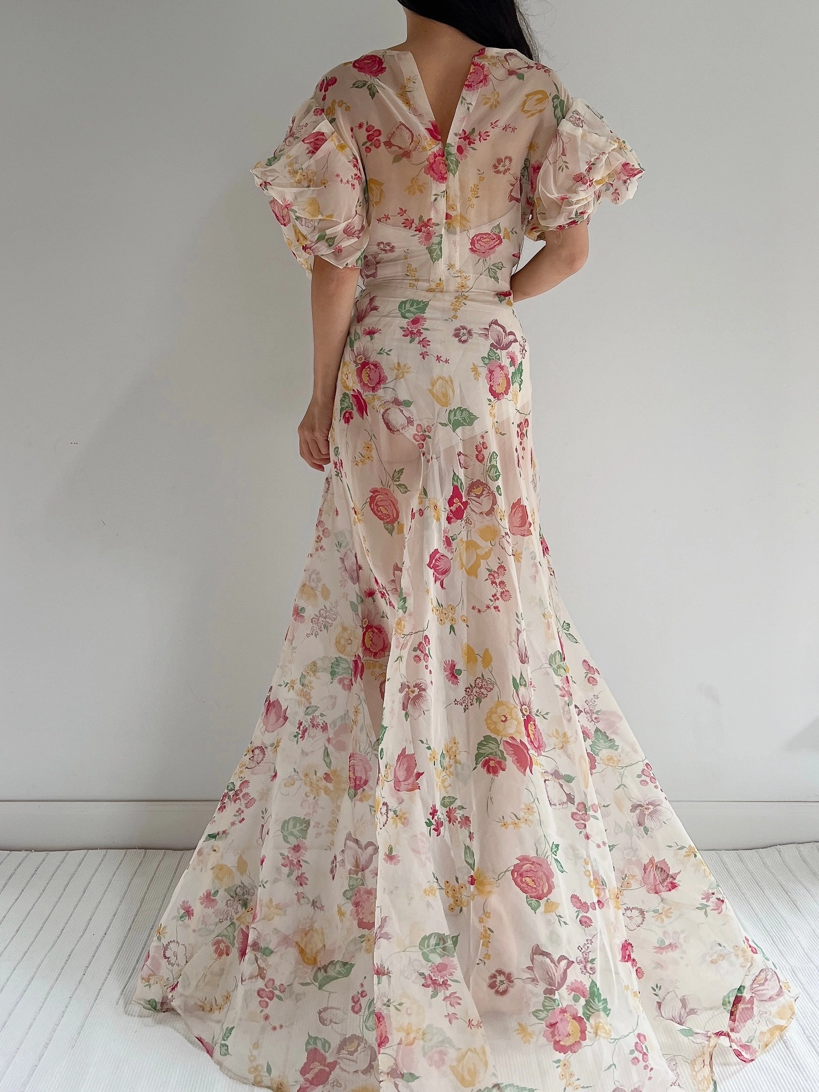 1930s Organza Floral Dress - S/M
