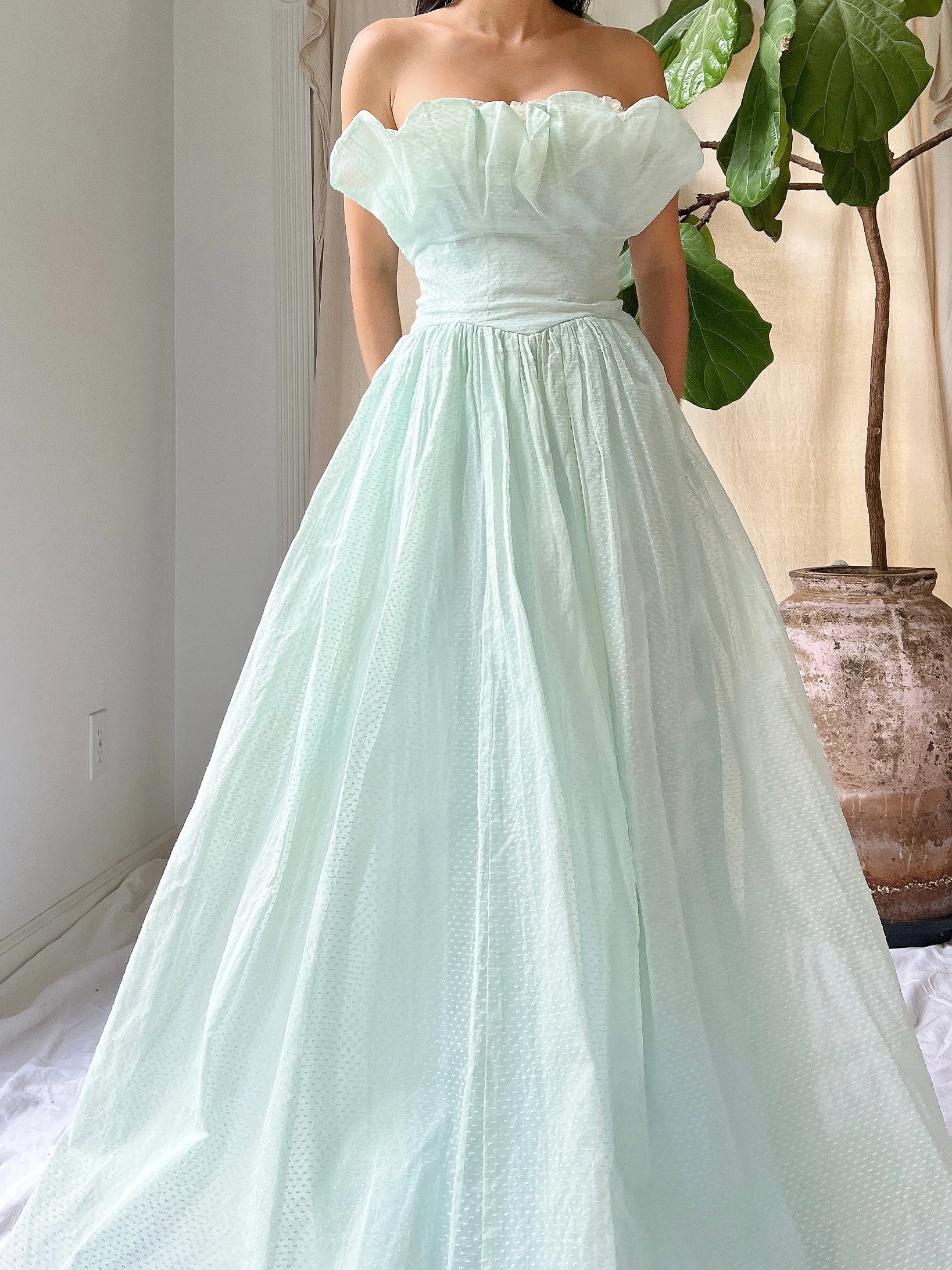 1950s Dotted Organdy Dress - S