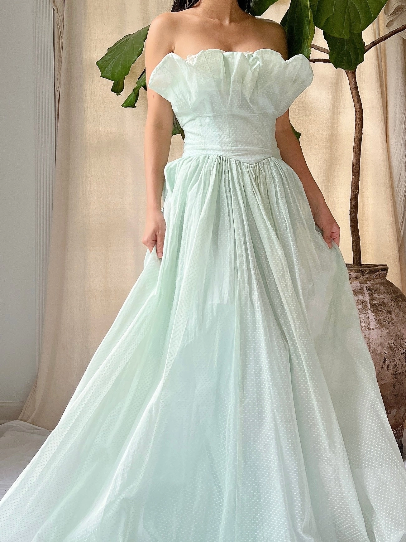 1950s Dotted Organdy Dress - S