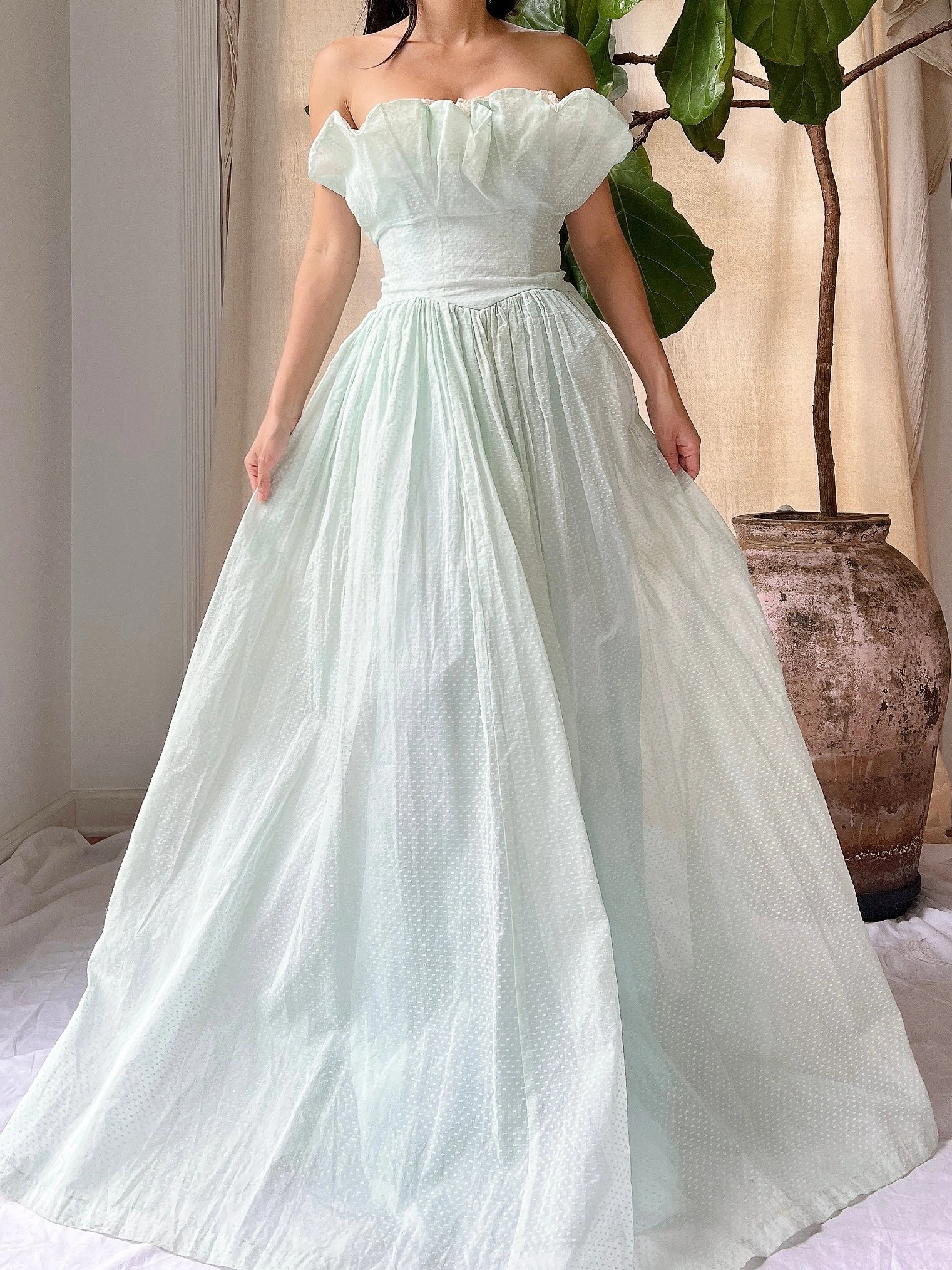 1950s Dotted Organdy Dress - S