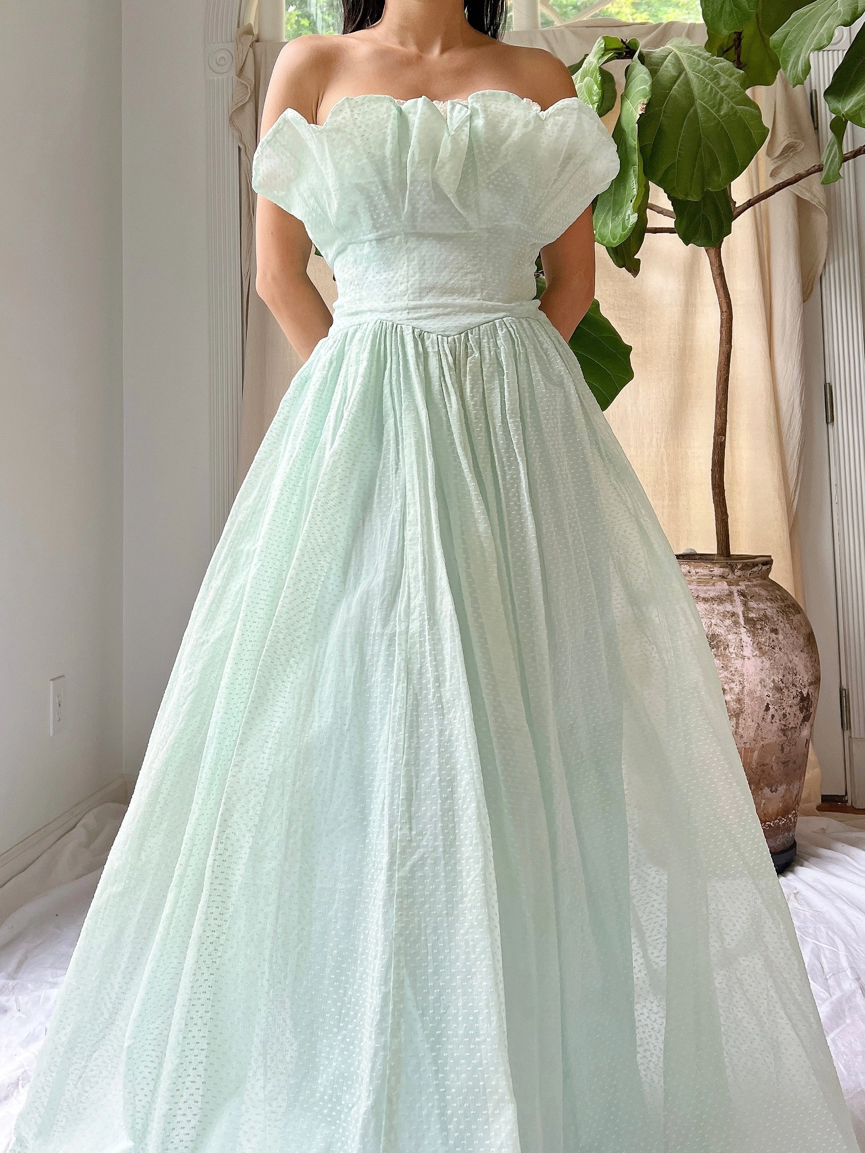1950s Dotted Organdy Dress - S