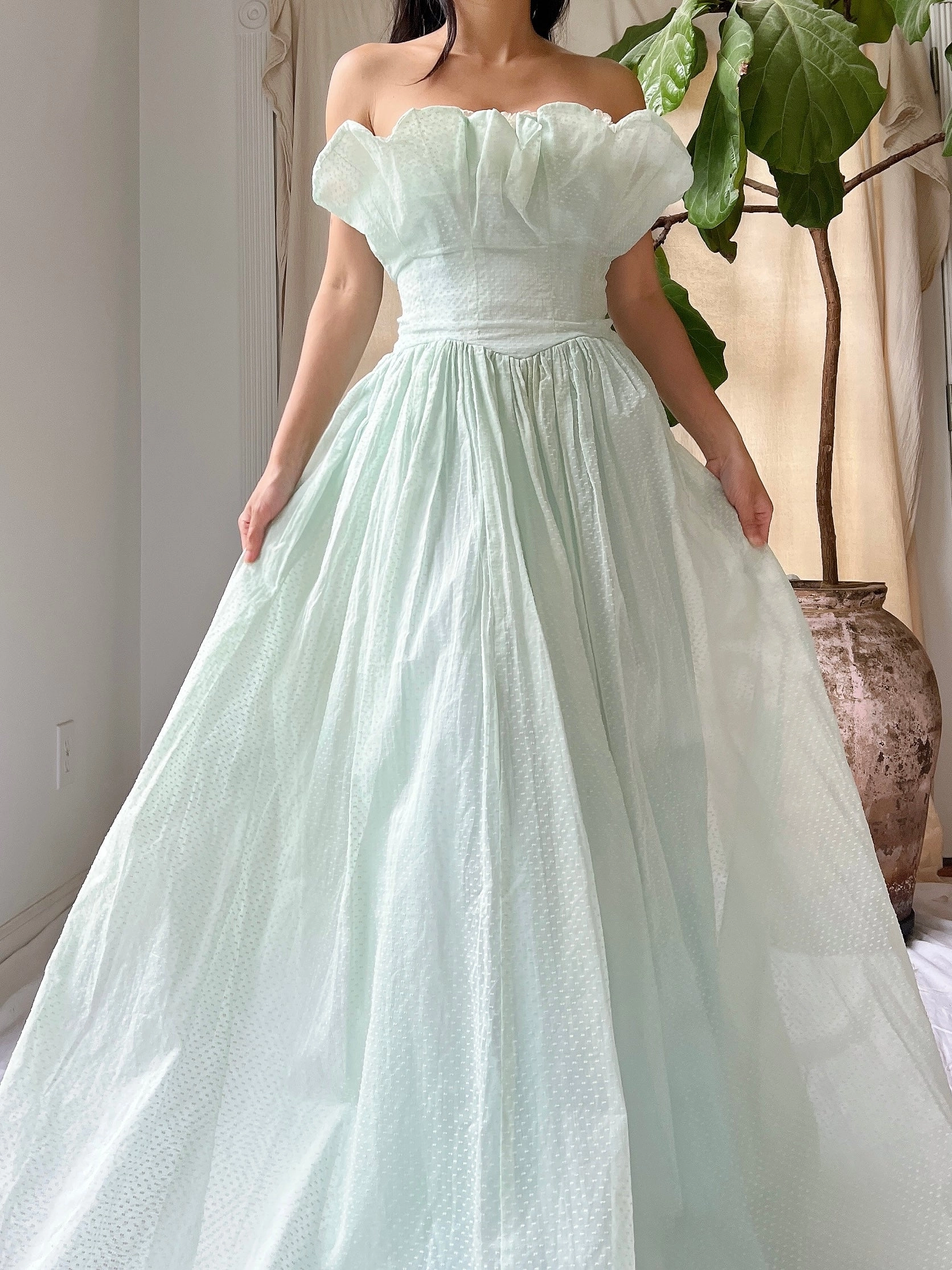 1950s Dotted Organdy Dress - S