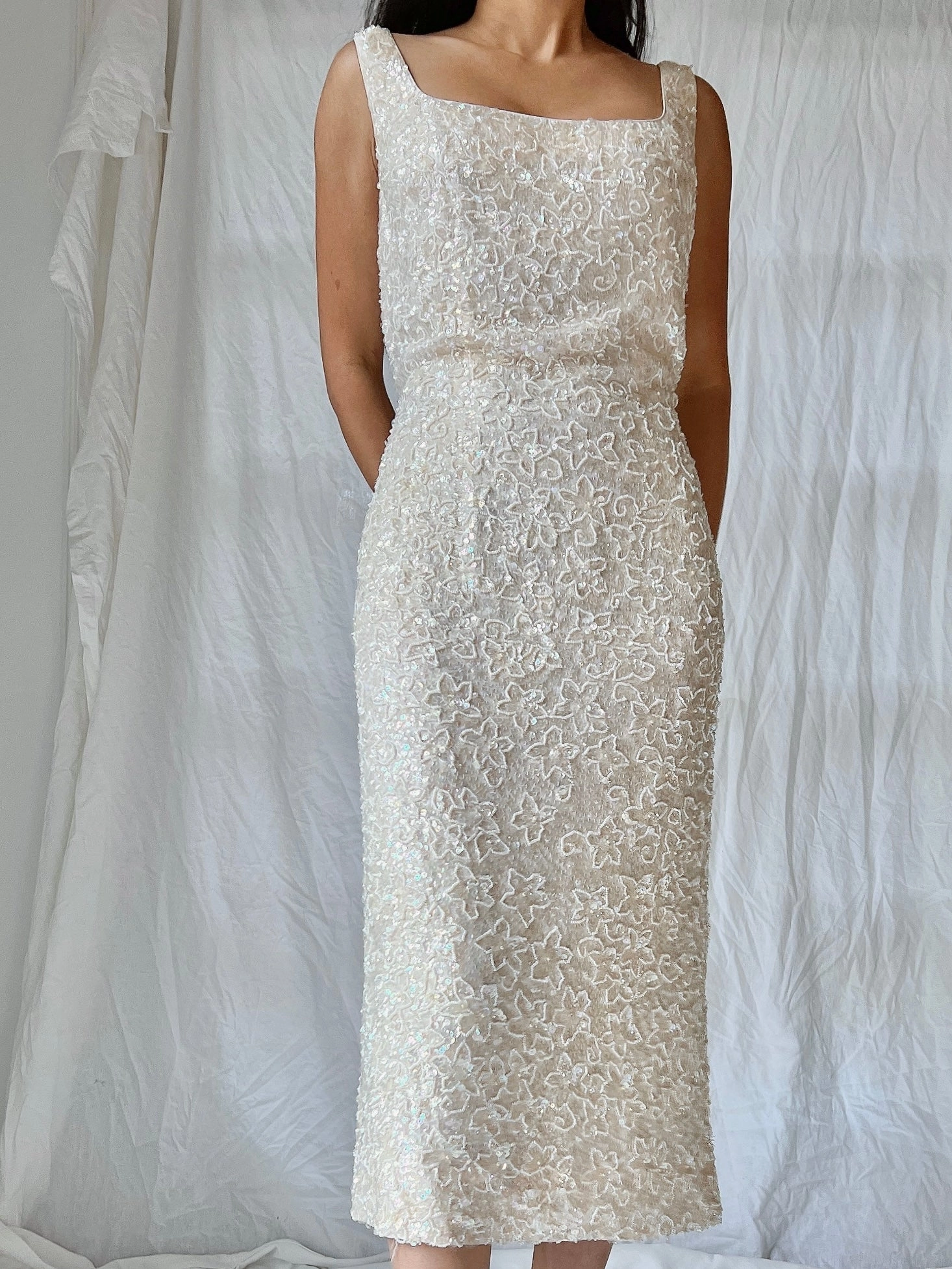 1950s Sequins Beaded Dress - M