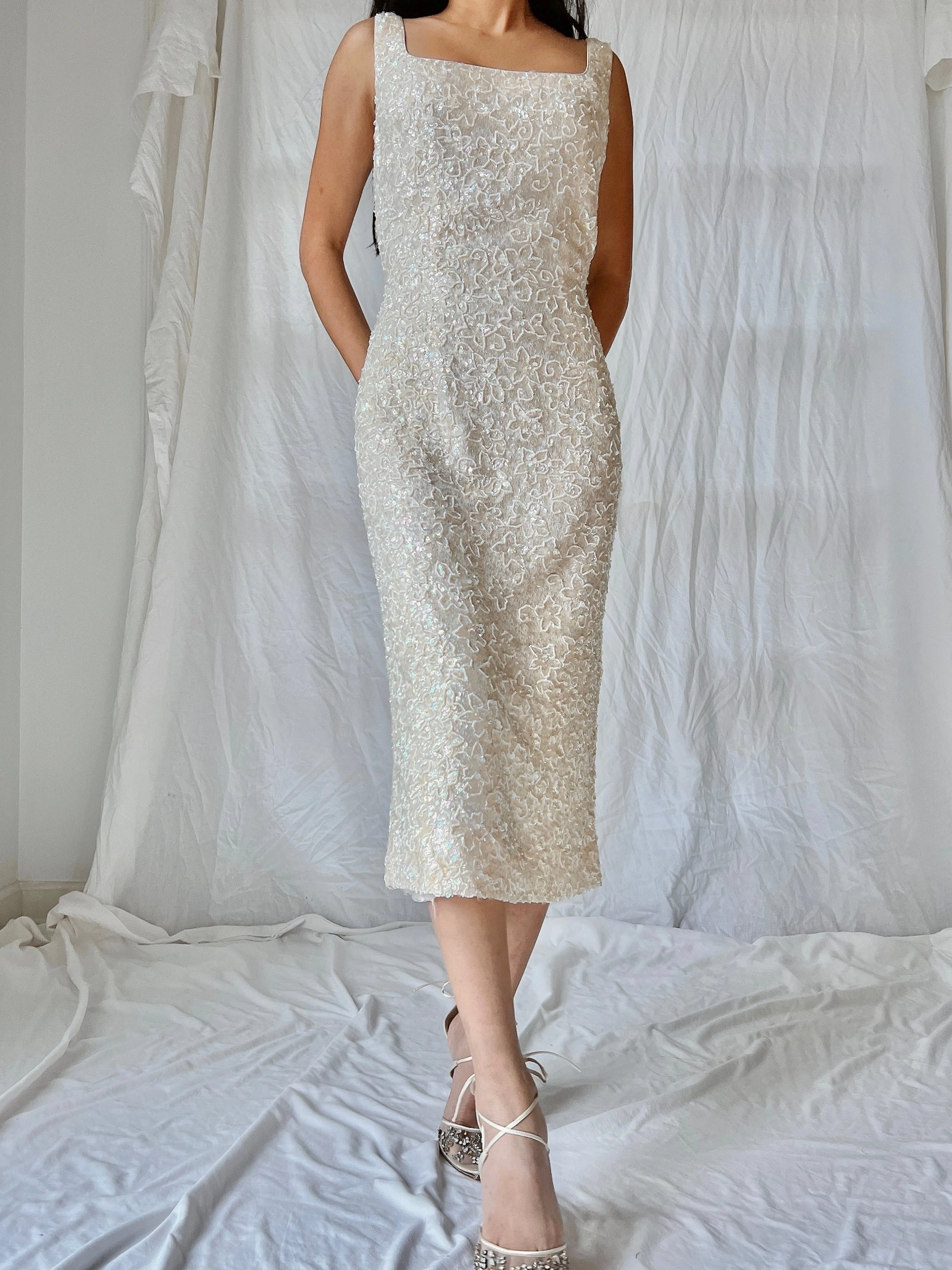 1950s Sequins Beaded Dress - M