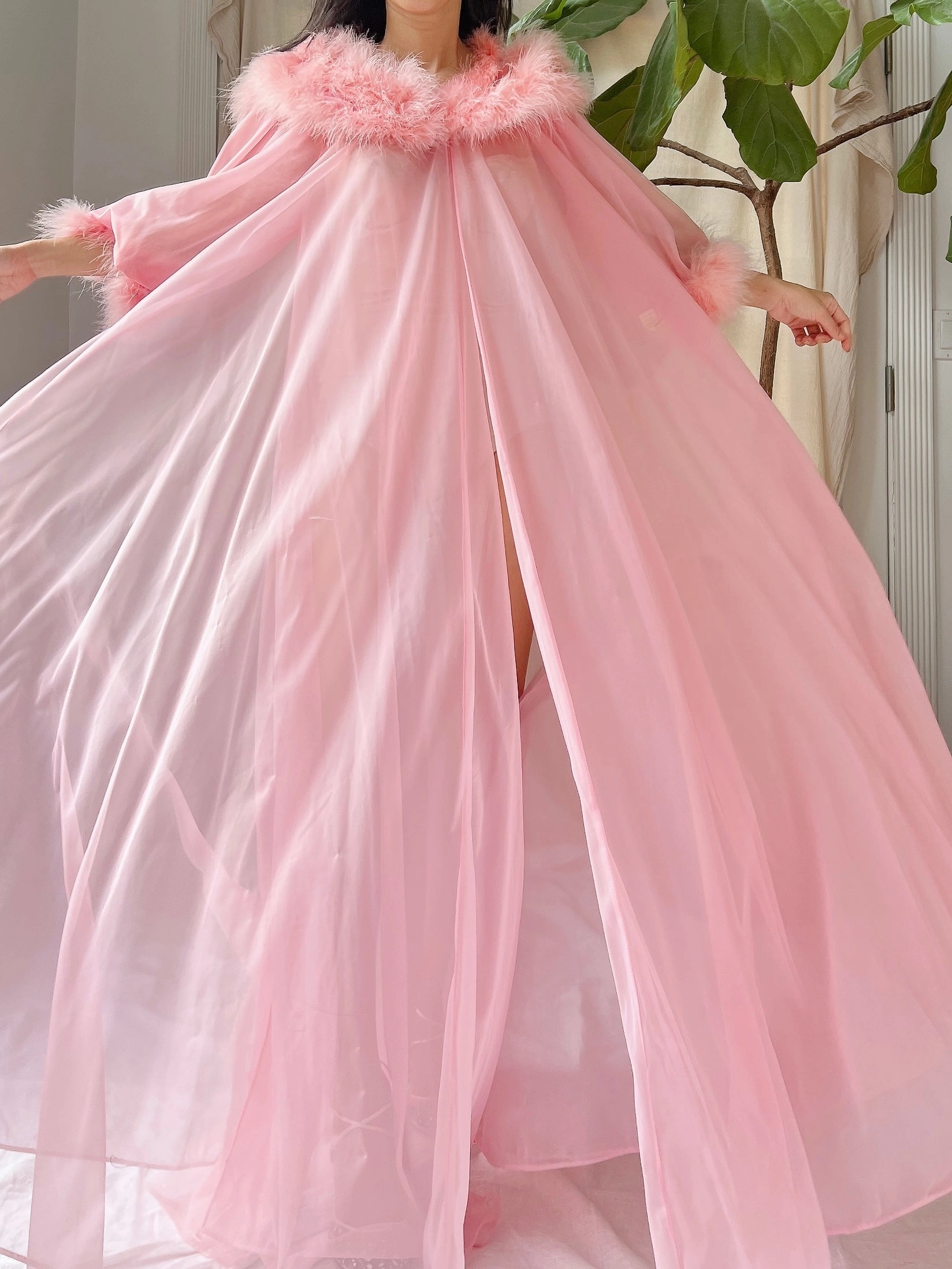 1960s Feather Nylon Dressing Gown - OSFM