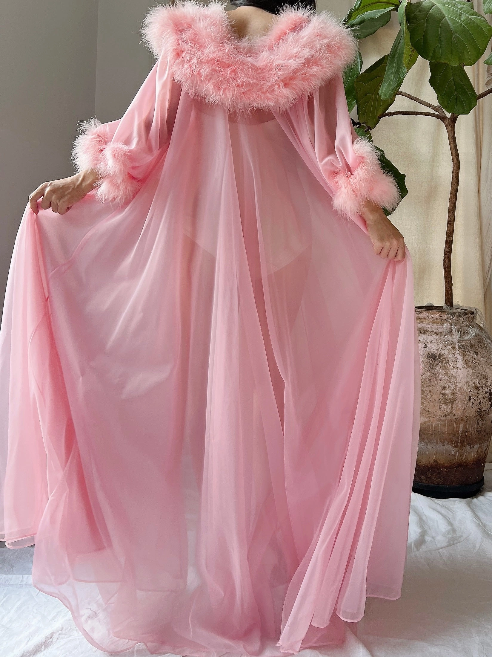 1960s Feather Nylon Dressing Gown - OSFM