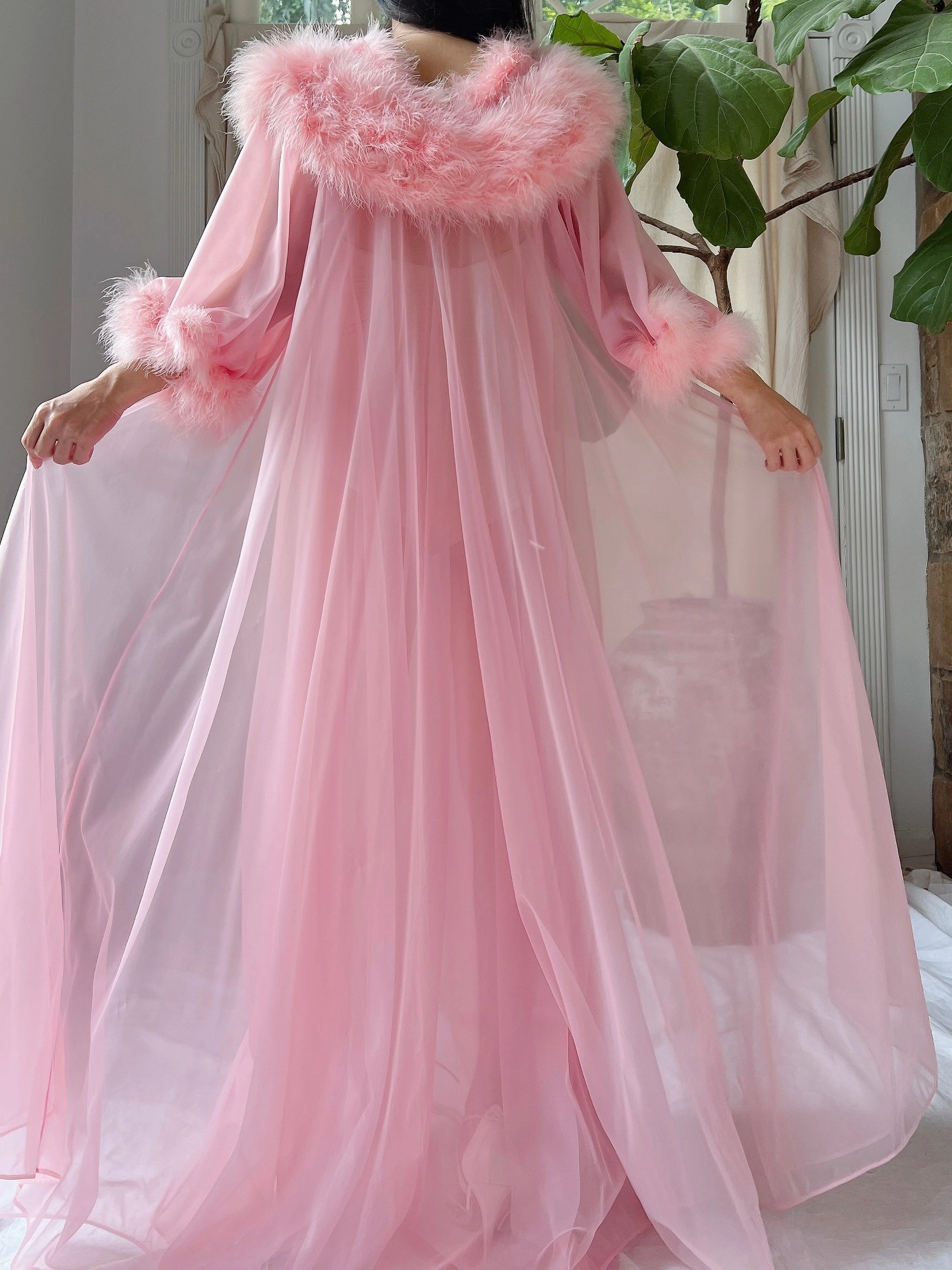 1960s Feather Nylon Dressing Gown - OSFM