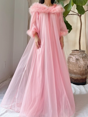 1960s Feather Nylon Dressing Gown - OSFM