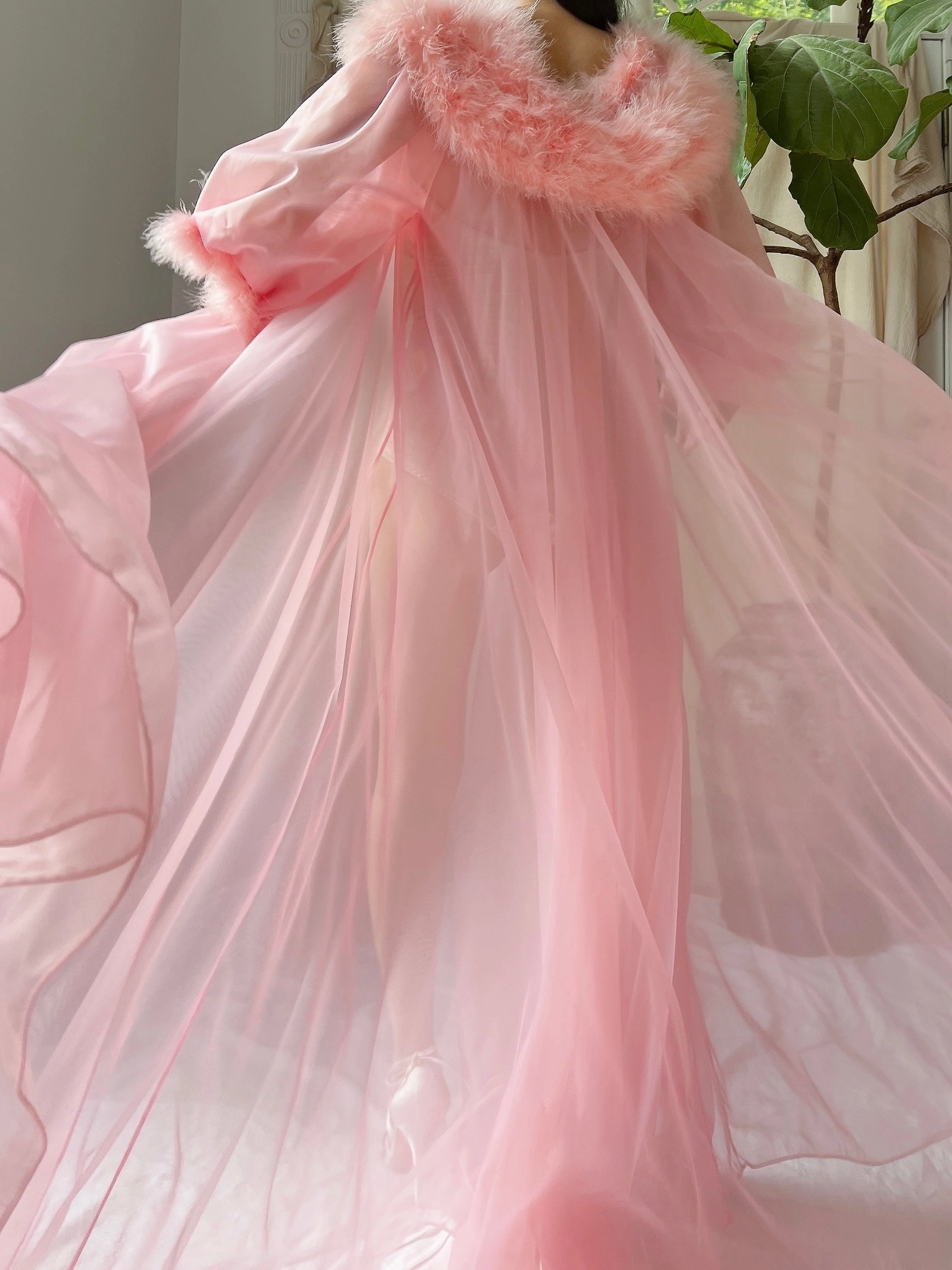 1960s Feather Nylon Dressing Gown - OSFM