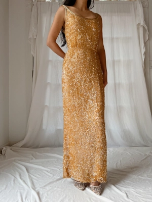 1960s Marigold Silk Sequins Dress - XS/2