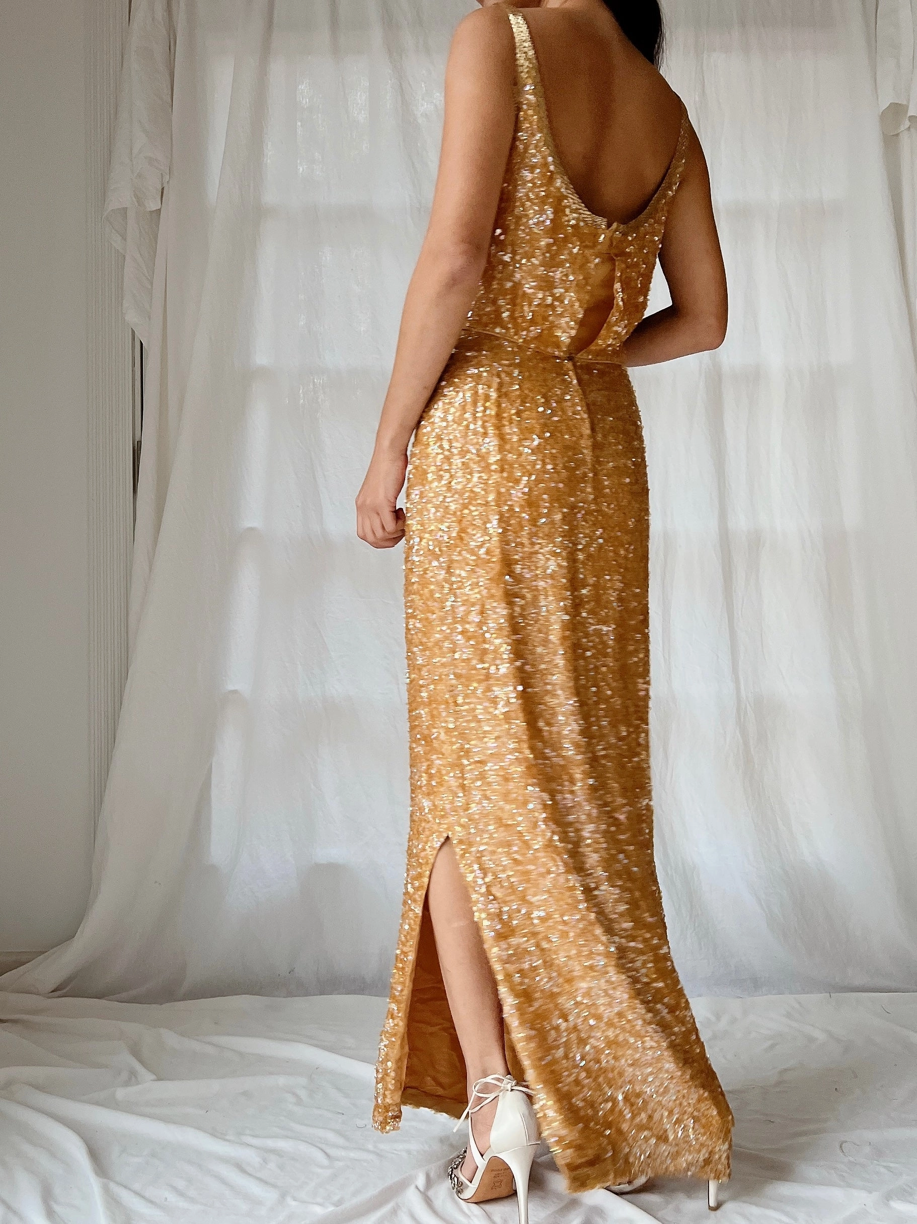 1960s Marigold Silk Sequins Dress - XS/2