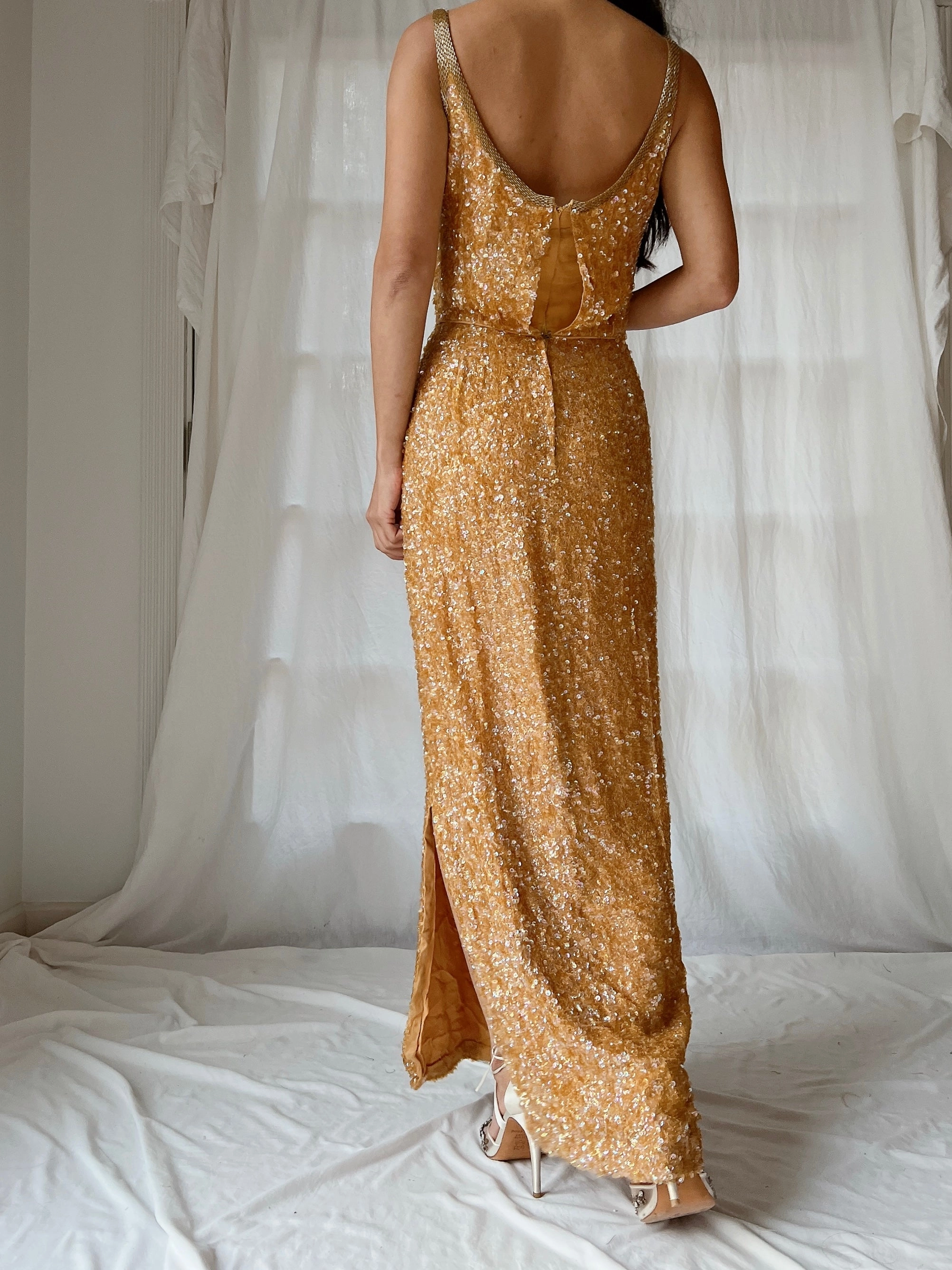 1960s Marigold Silk Sequins Dress - XS/2