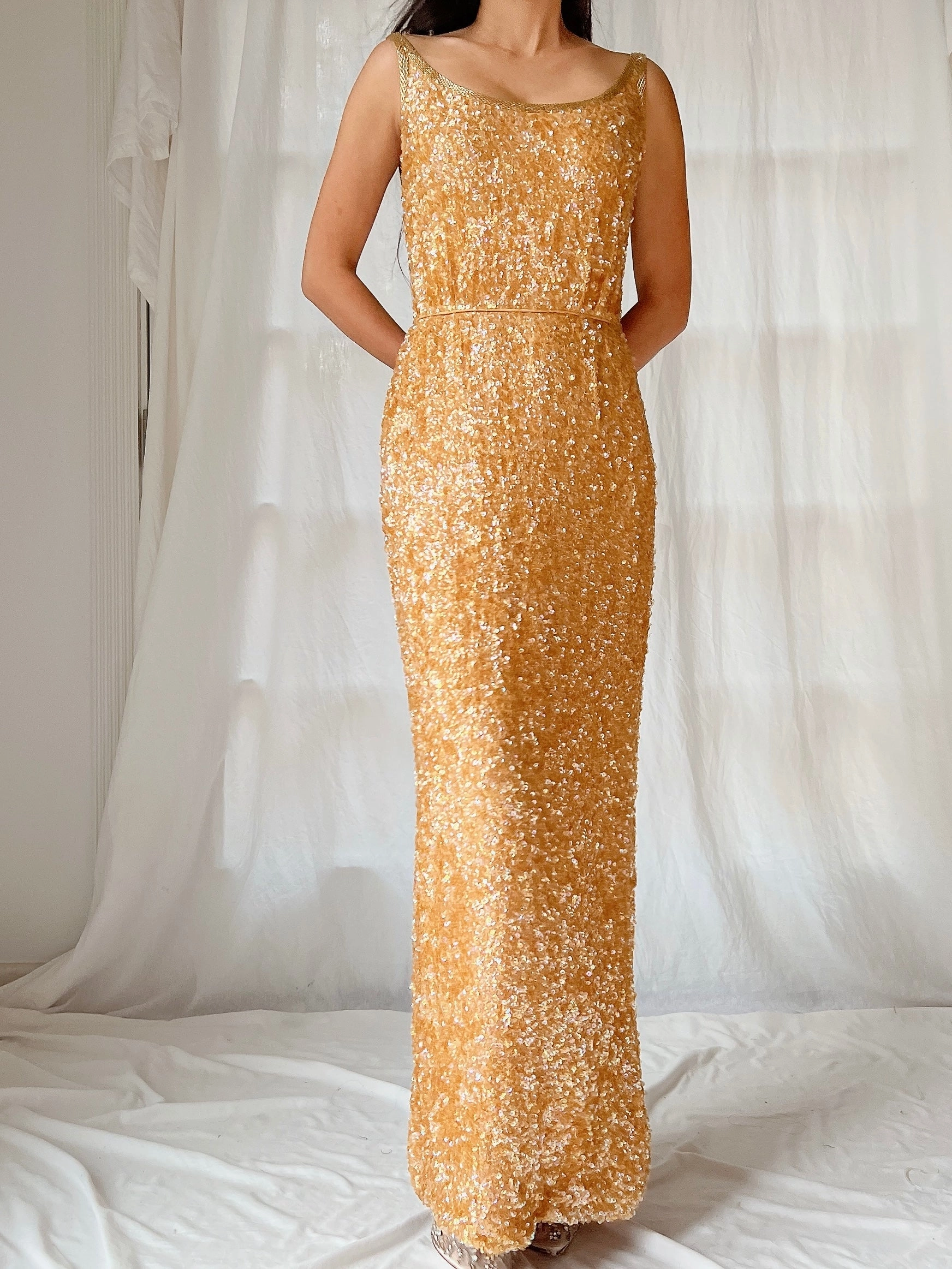 1960s Marigold Silk Sequins Dress - XS/2
