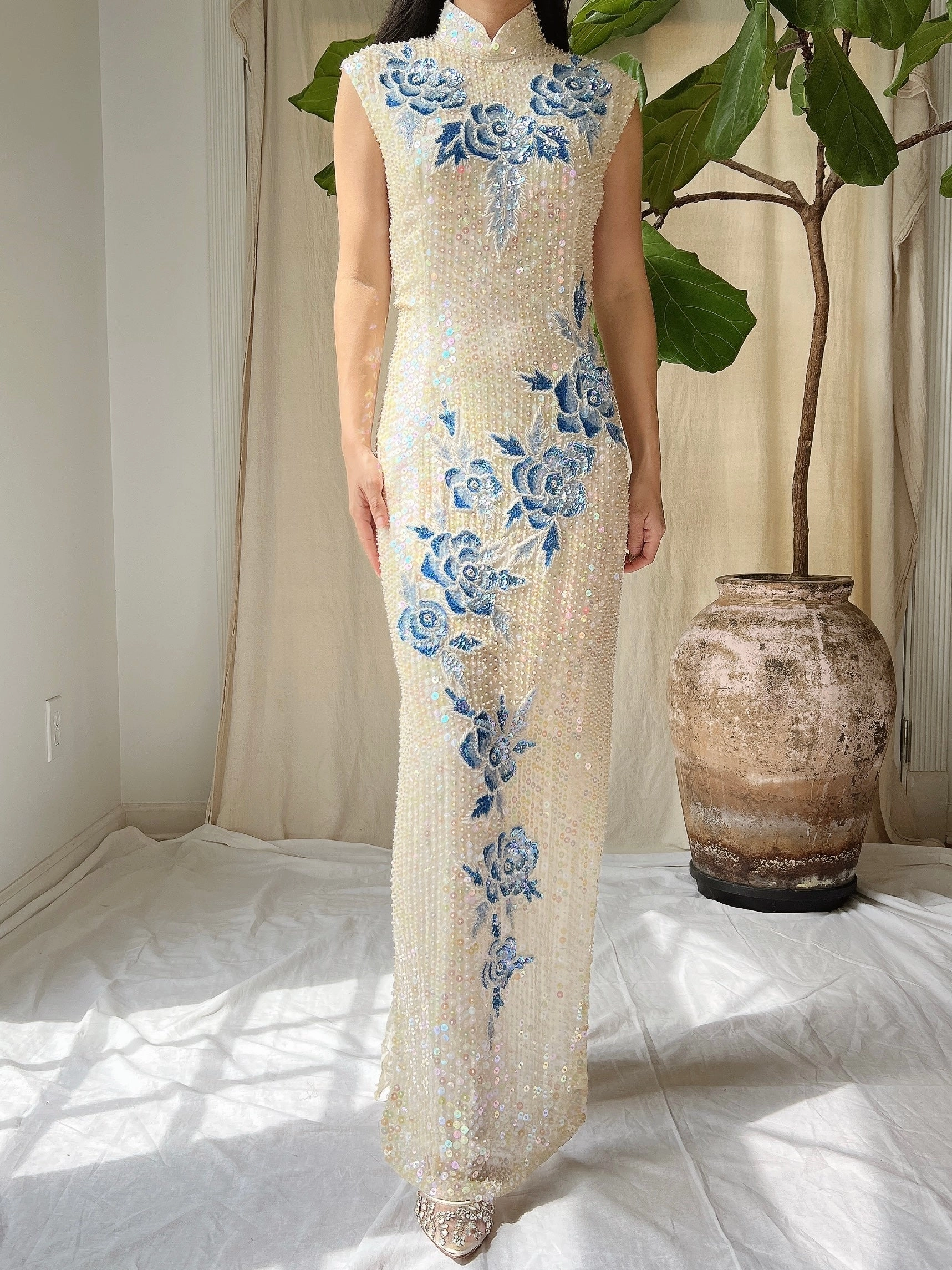 1960s Silk Sequins Qipao - M