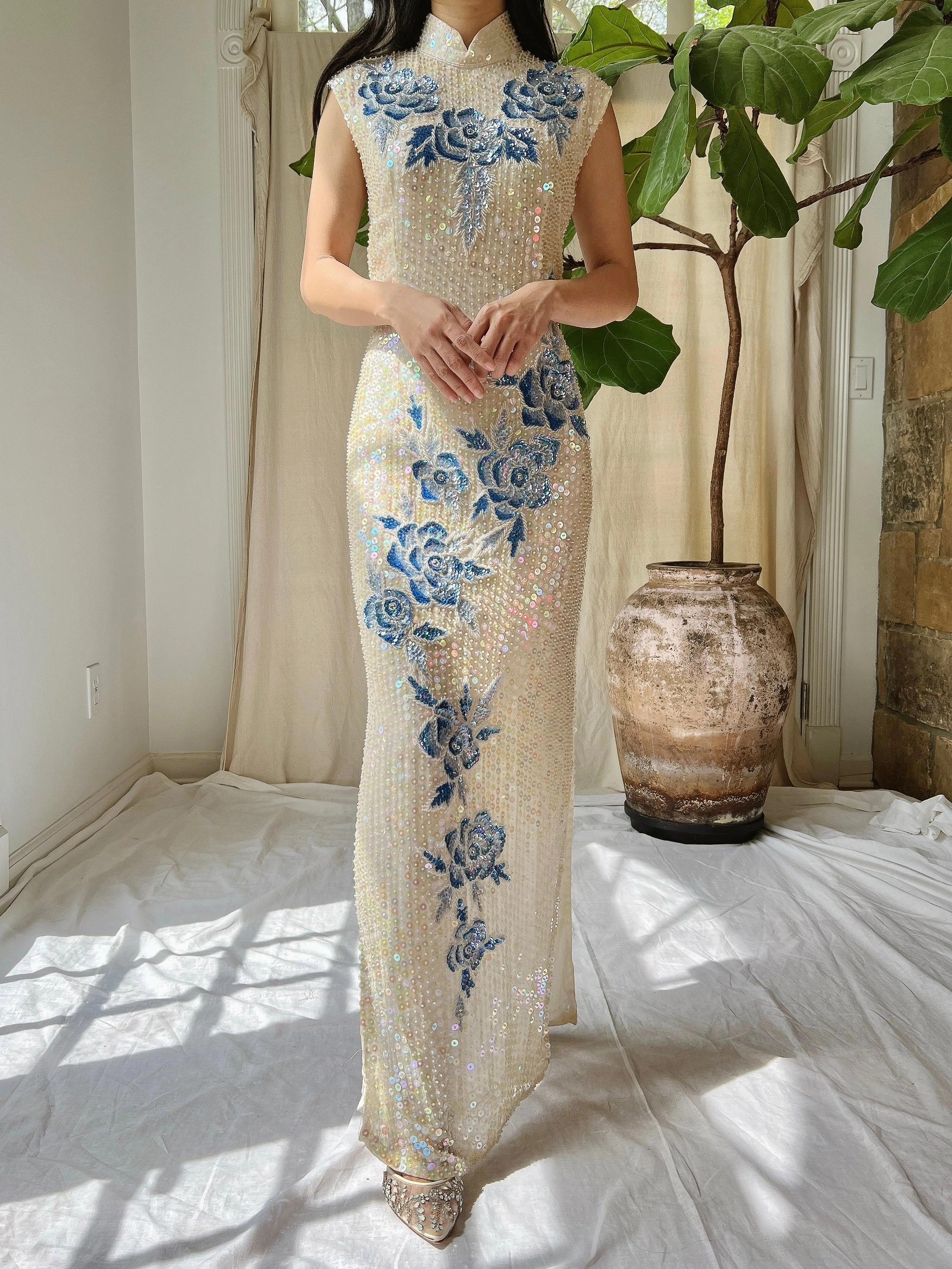 1960s Silk Sequins Qipao - M