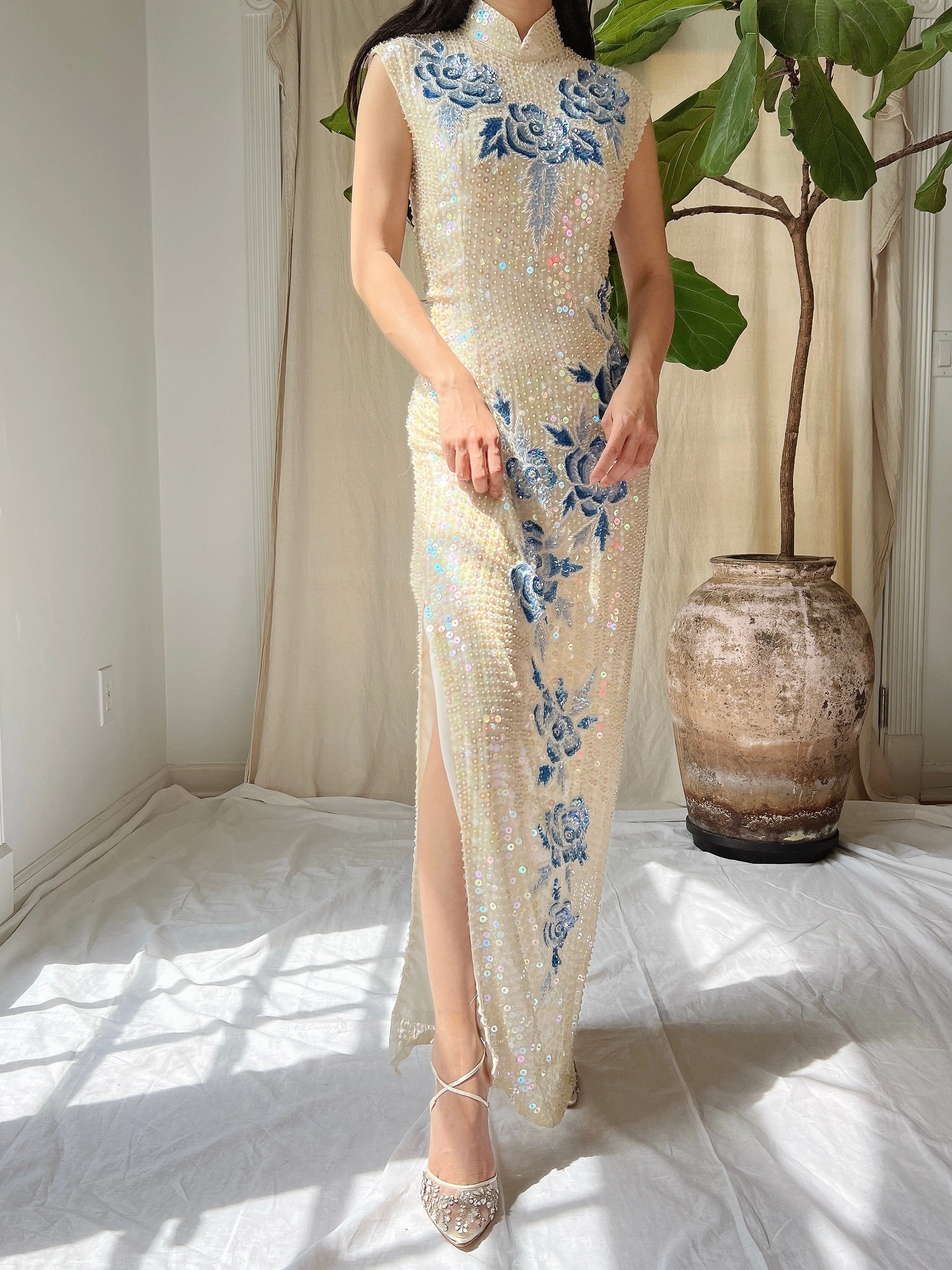 1960s Silk Sequins Qipao - M