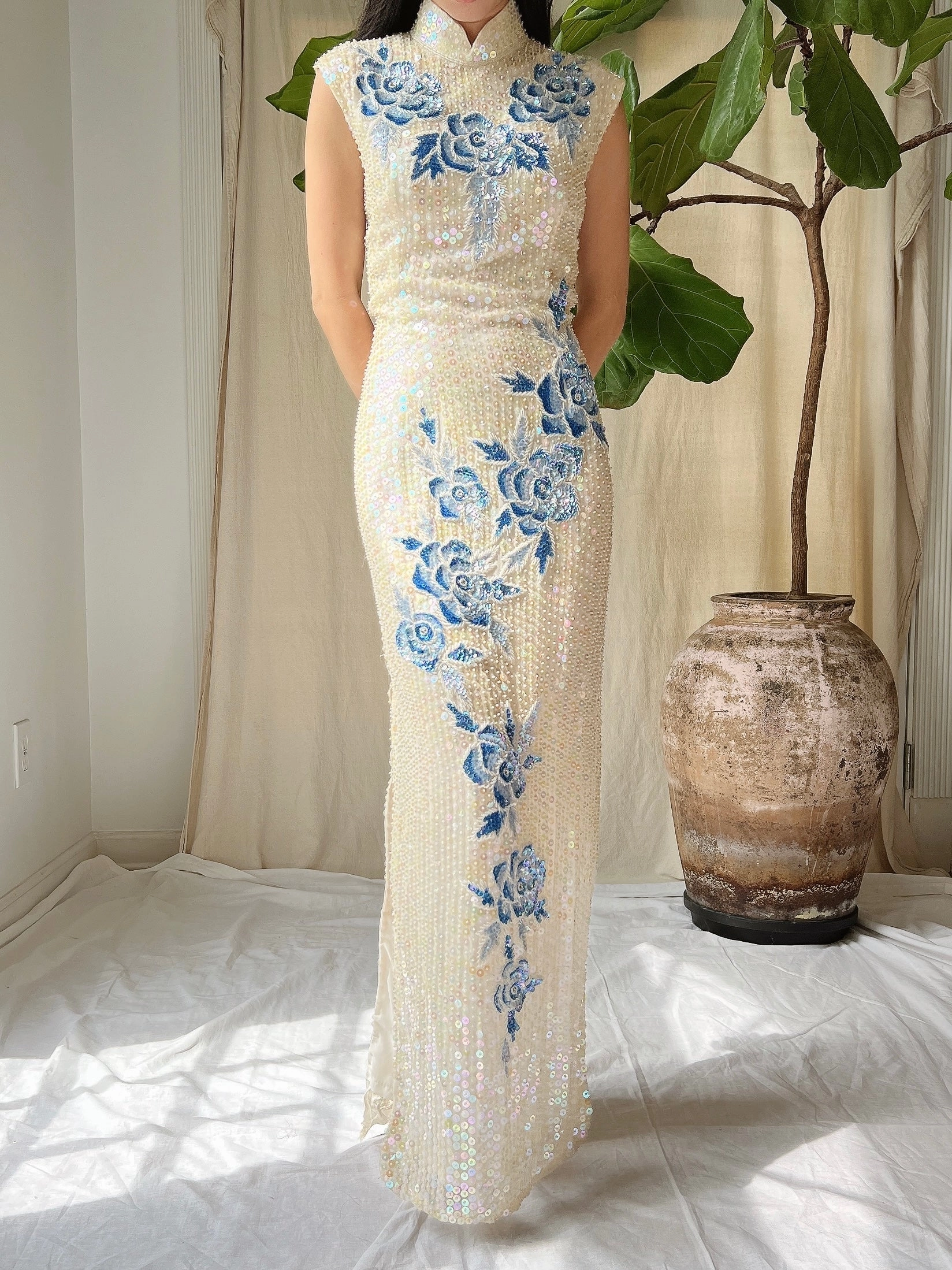 1960s Silk Sequins Qipao - M