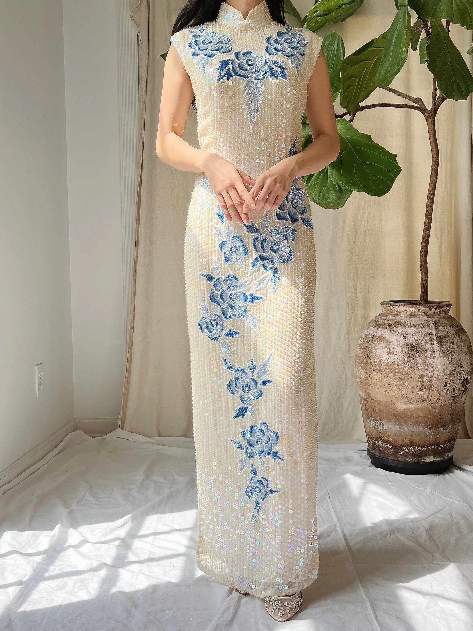 1960s Silk Sequins Qipao - M