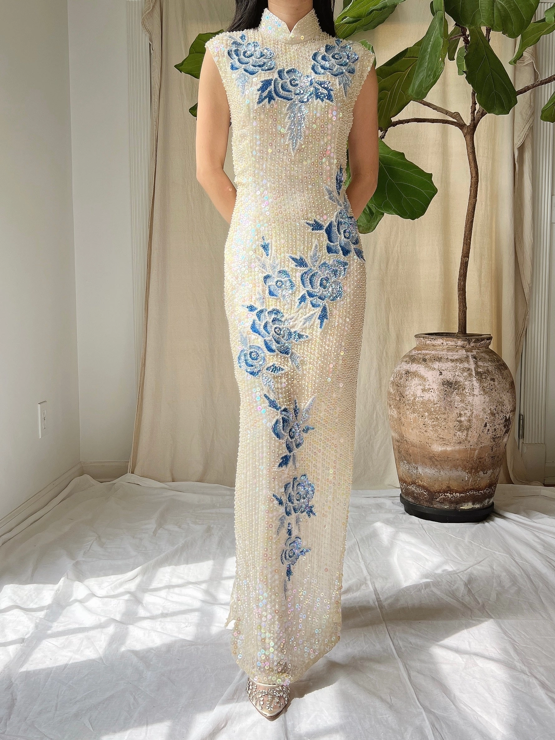 1960s Silk Sequins Qipao - M