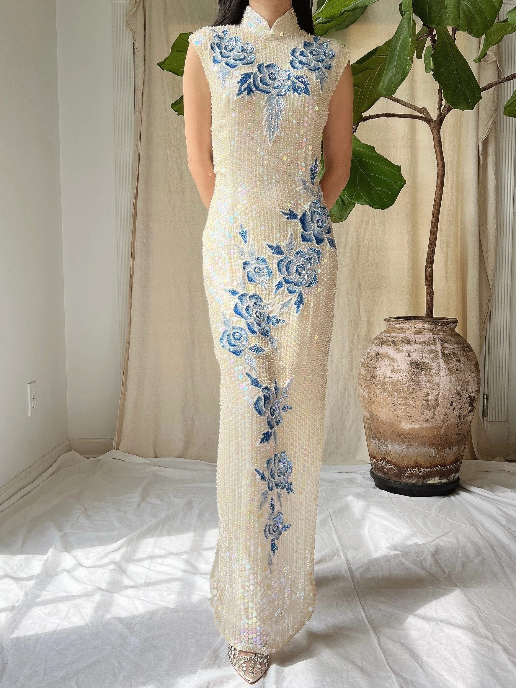 1960s Silk Sequins Qipao - M