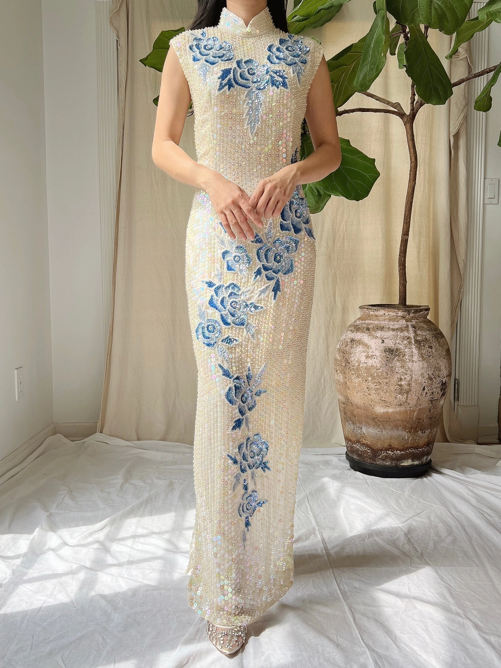 1960s Silk Sequins Qipao - M