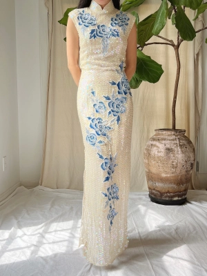 1960s Silk Sequins Qipao - M