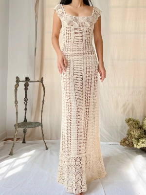 1970s Eggshell Crochet Dress - S-L