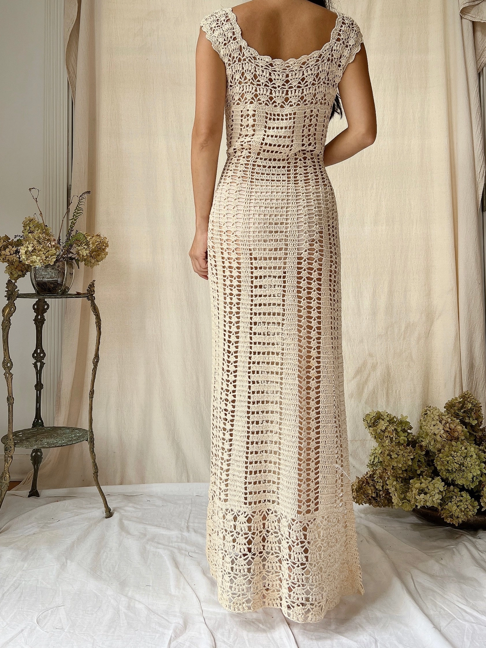 1970s Eggshell Crochet Dress - S-L