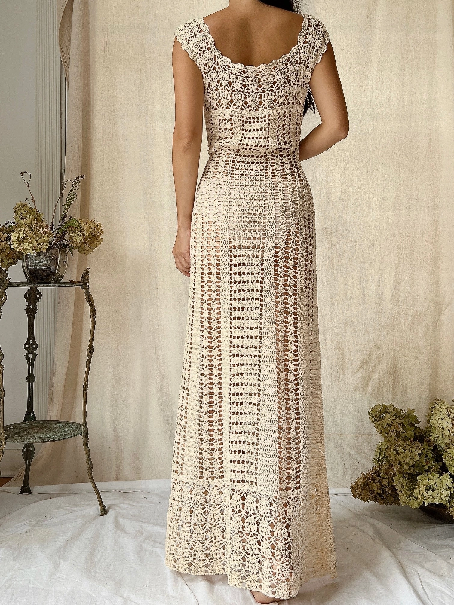 1970s Eggshell Crochet Dress - S-L