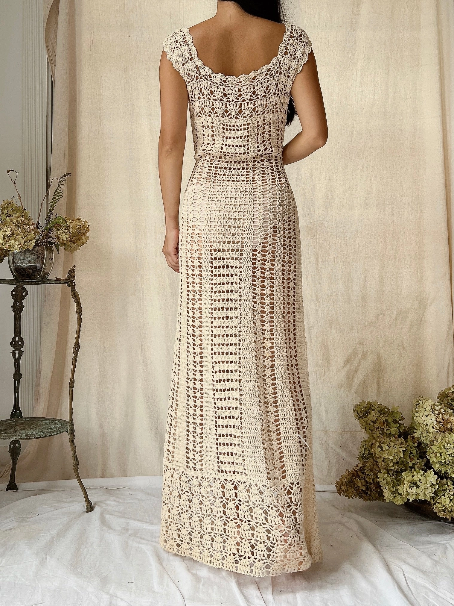 1970s Eggshell Crochet Dress - S-L