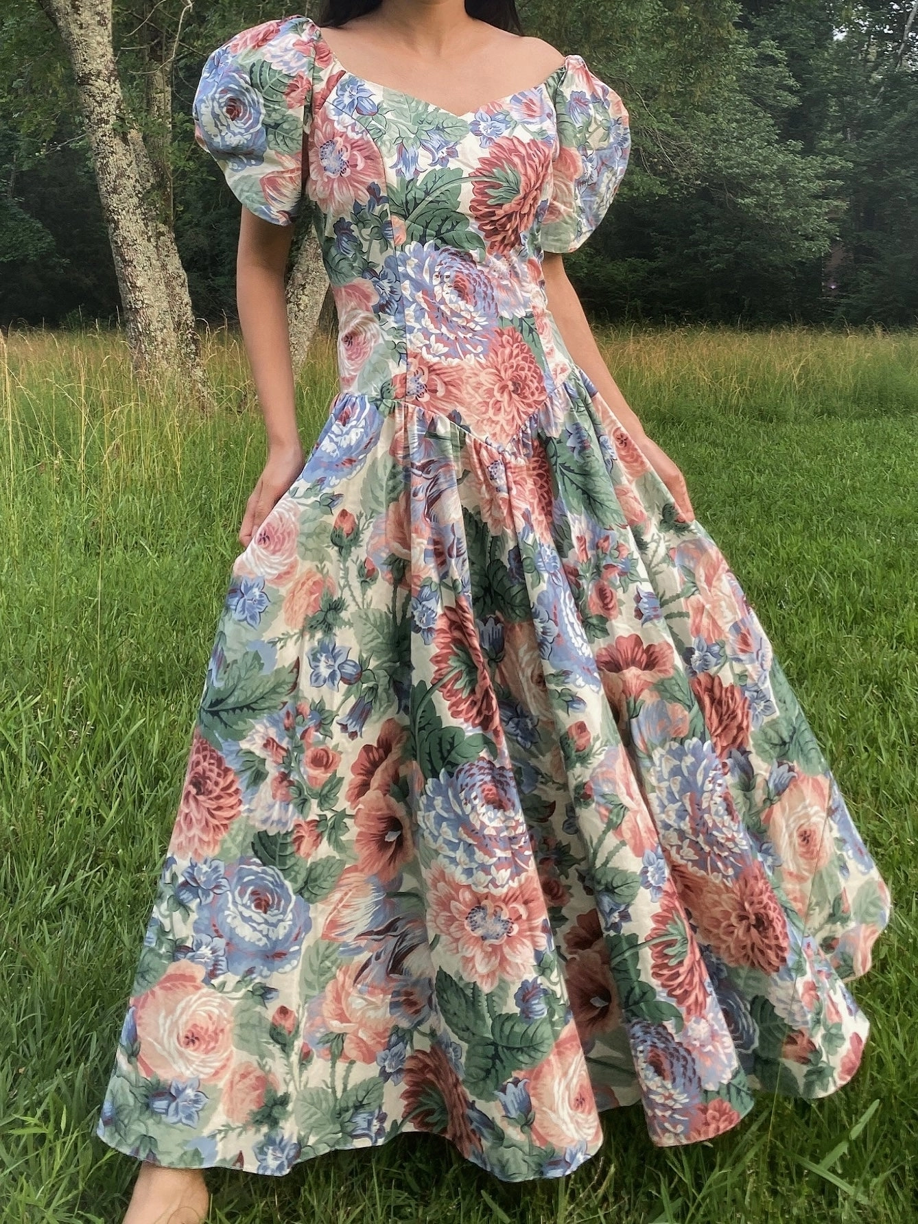 1980s Floral Cotton Dress - S/M