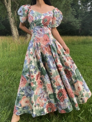 1980s Floral Cotton Dress - S/M
