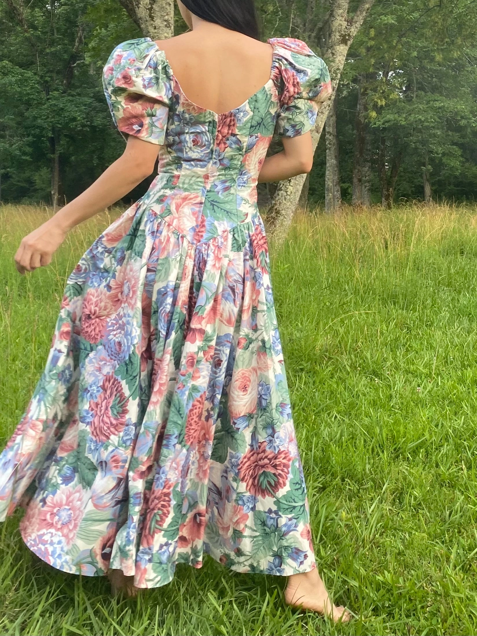 1980s Floral Cotton Dress - S/M