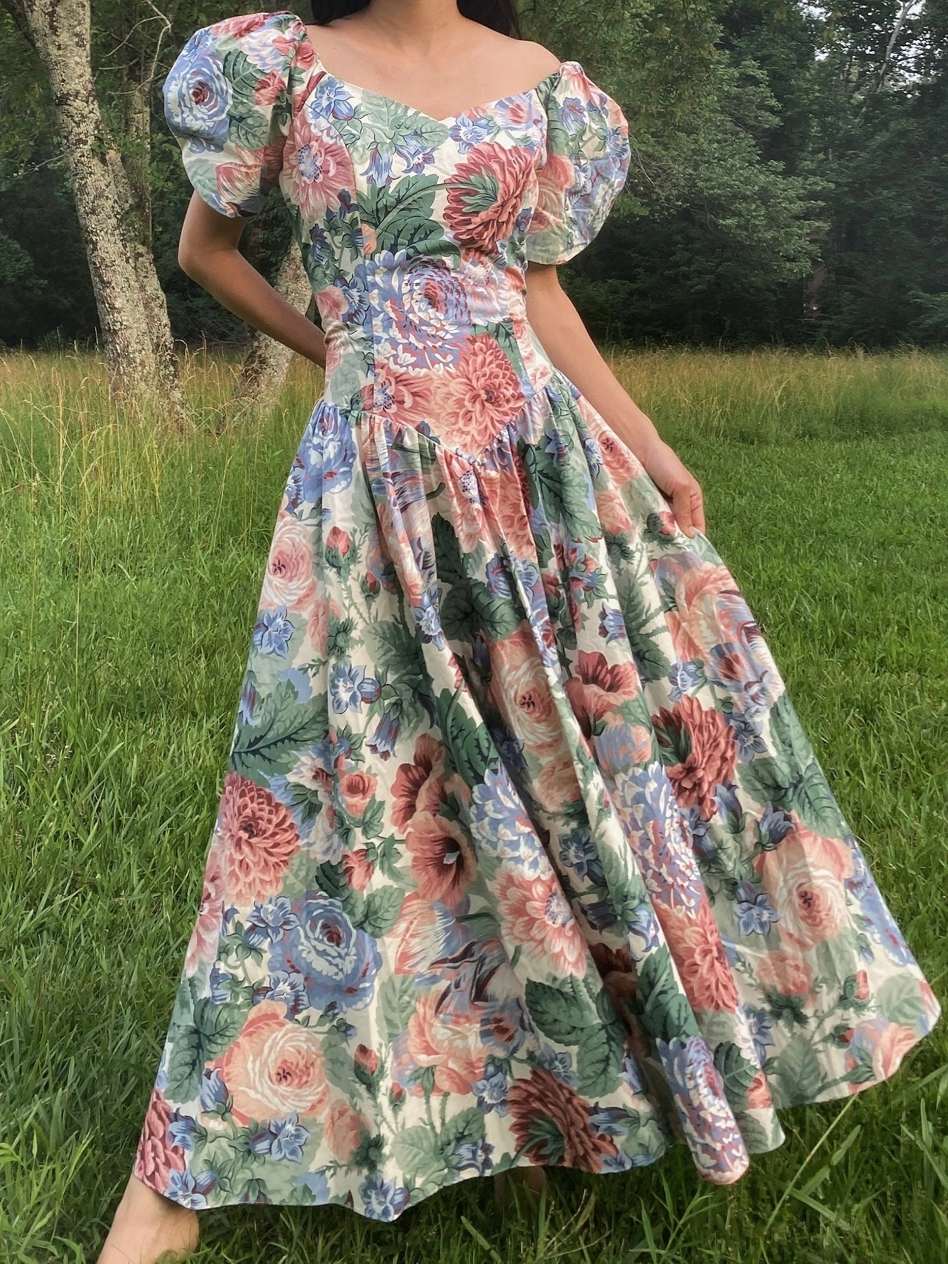1980s Floral Cotton Dress - S/M