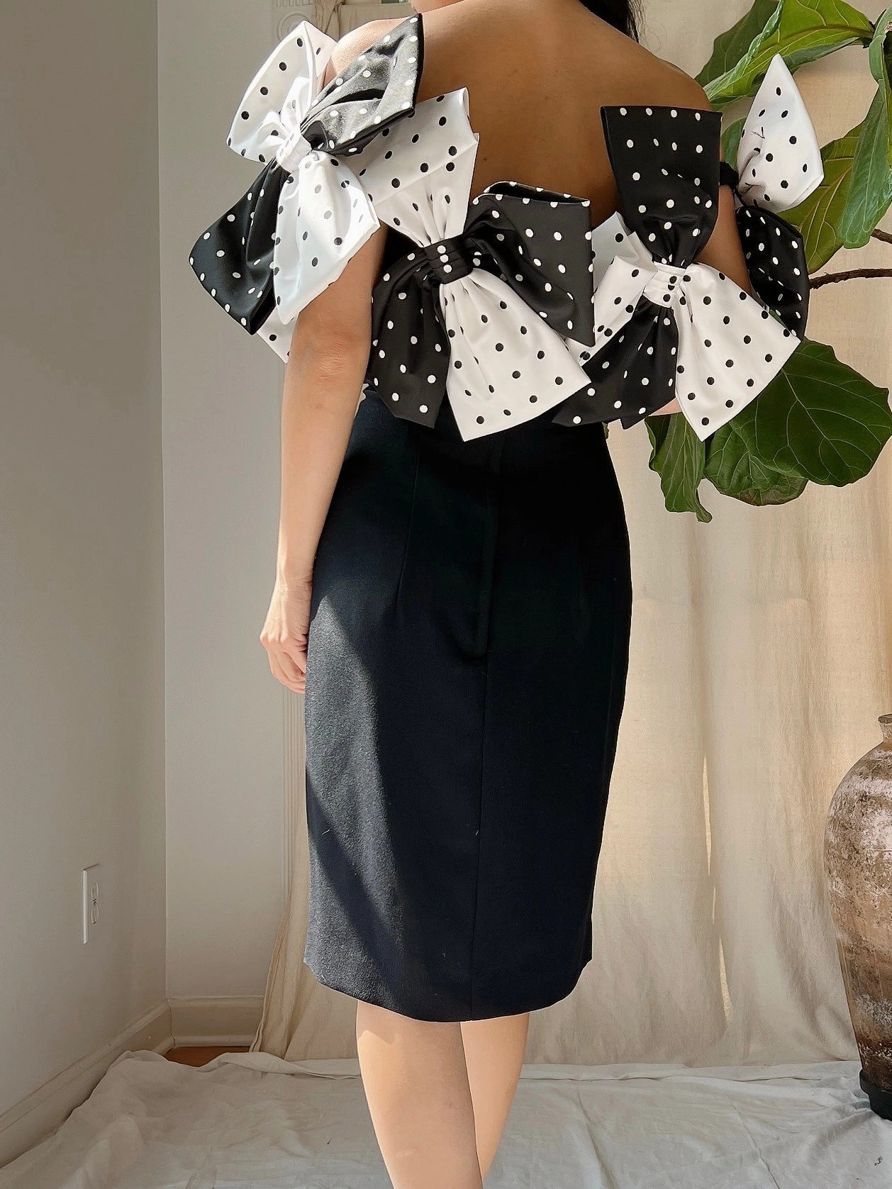 1980s Victor Costa Bow Rayon Dress - M