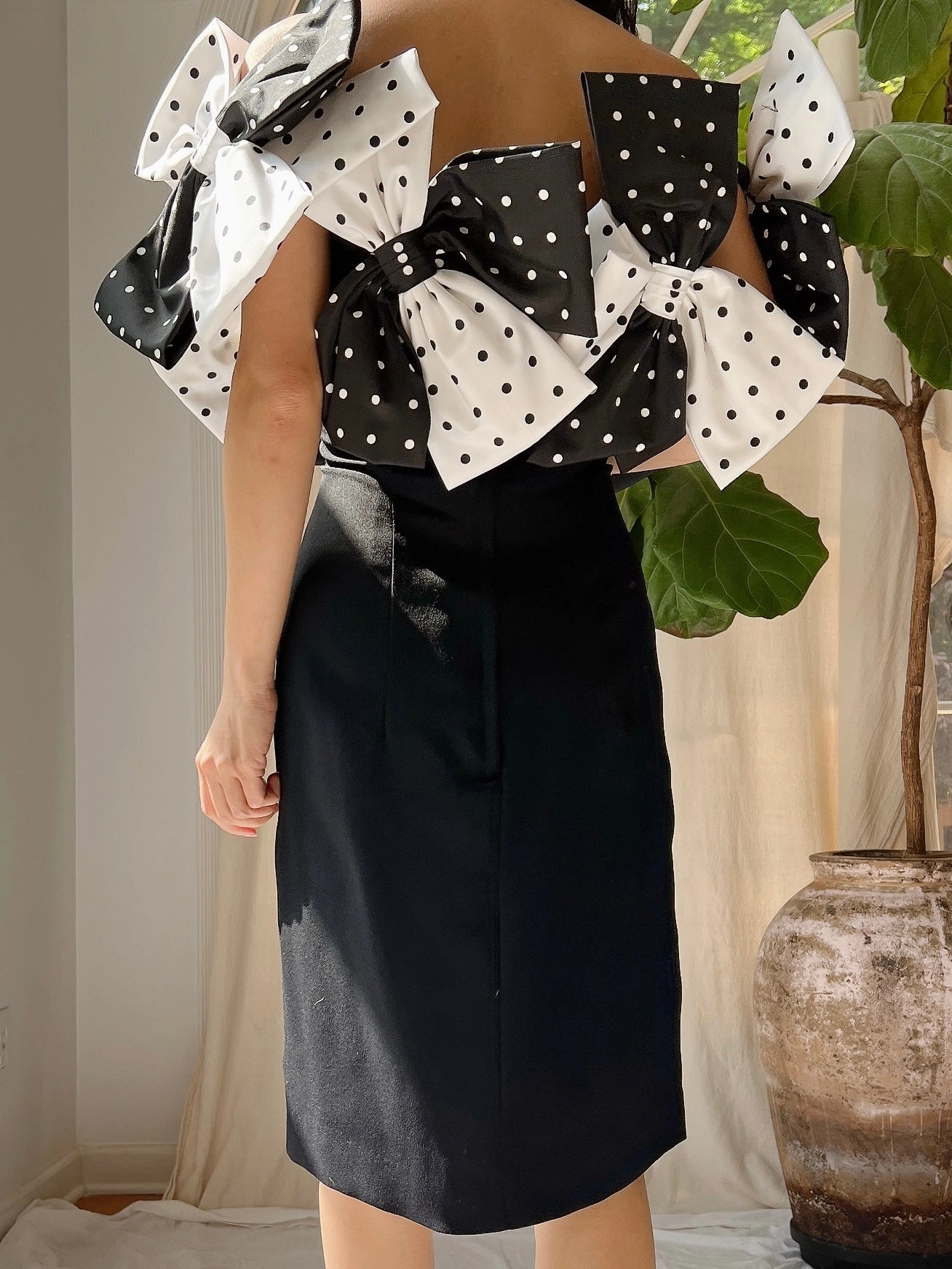 1980s Victor Costa Bow Rayon Dress - M