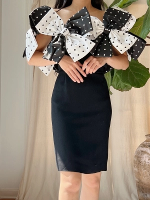 1980s Victor Costa Bow Rayon Dress - M