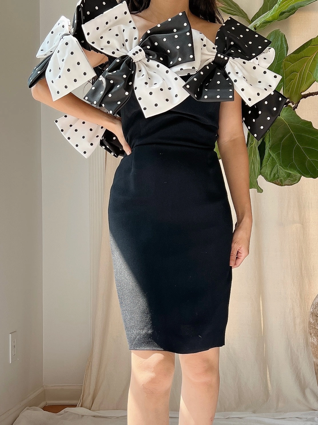 1980s Victor Costa Bow Rayon Dress - M