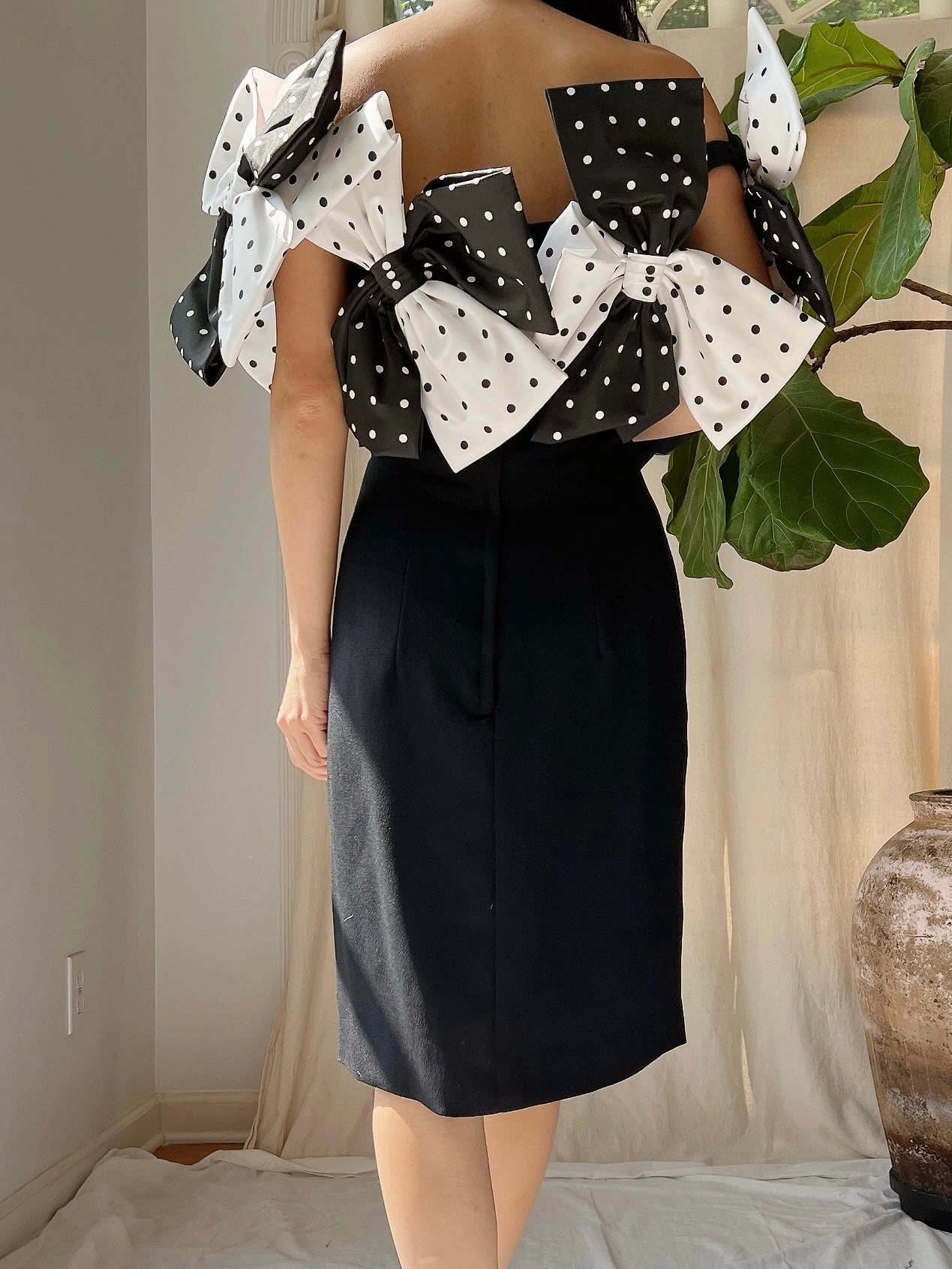 1980s Victor Costa Bow Rayon Dress - M
