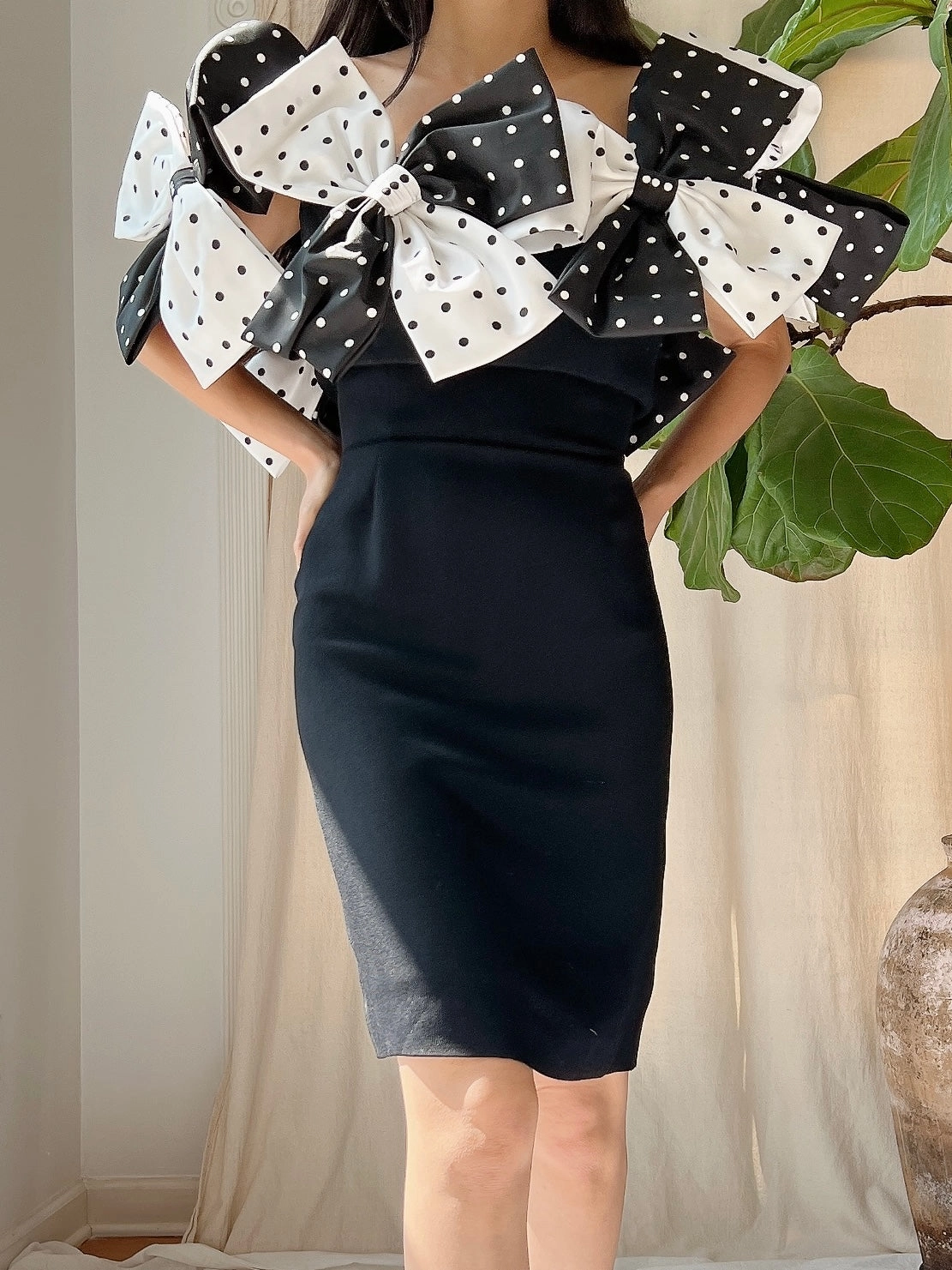 1980s Victor Costa Bow Rayon Dress - M