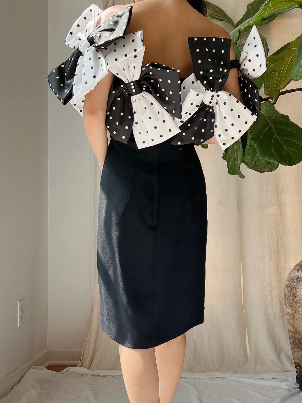 1980s Victor Costa Bow Rayon Dress - M