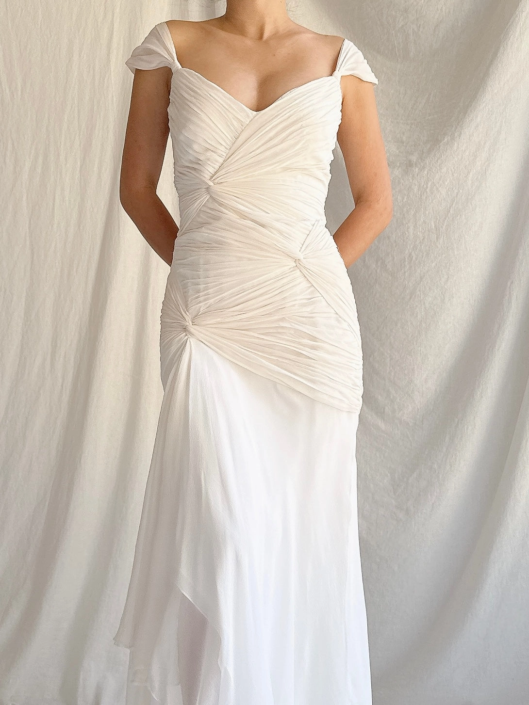 1990s Silk Chiffon Cap Sleeves Dress - XS/2