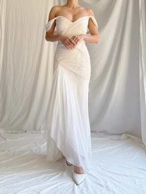 1990s Silk Chiffon Cap Sleeves Dress - XS/2