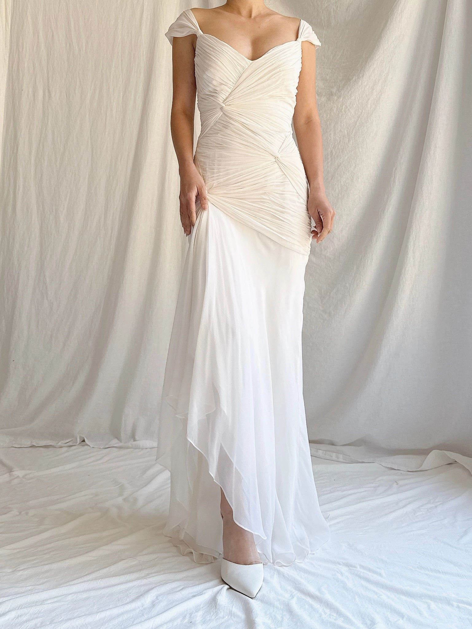 1990s Silk Chiffon Cap Sleeves Dress - XS/2