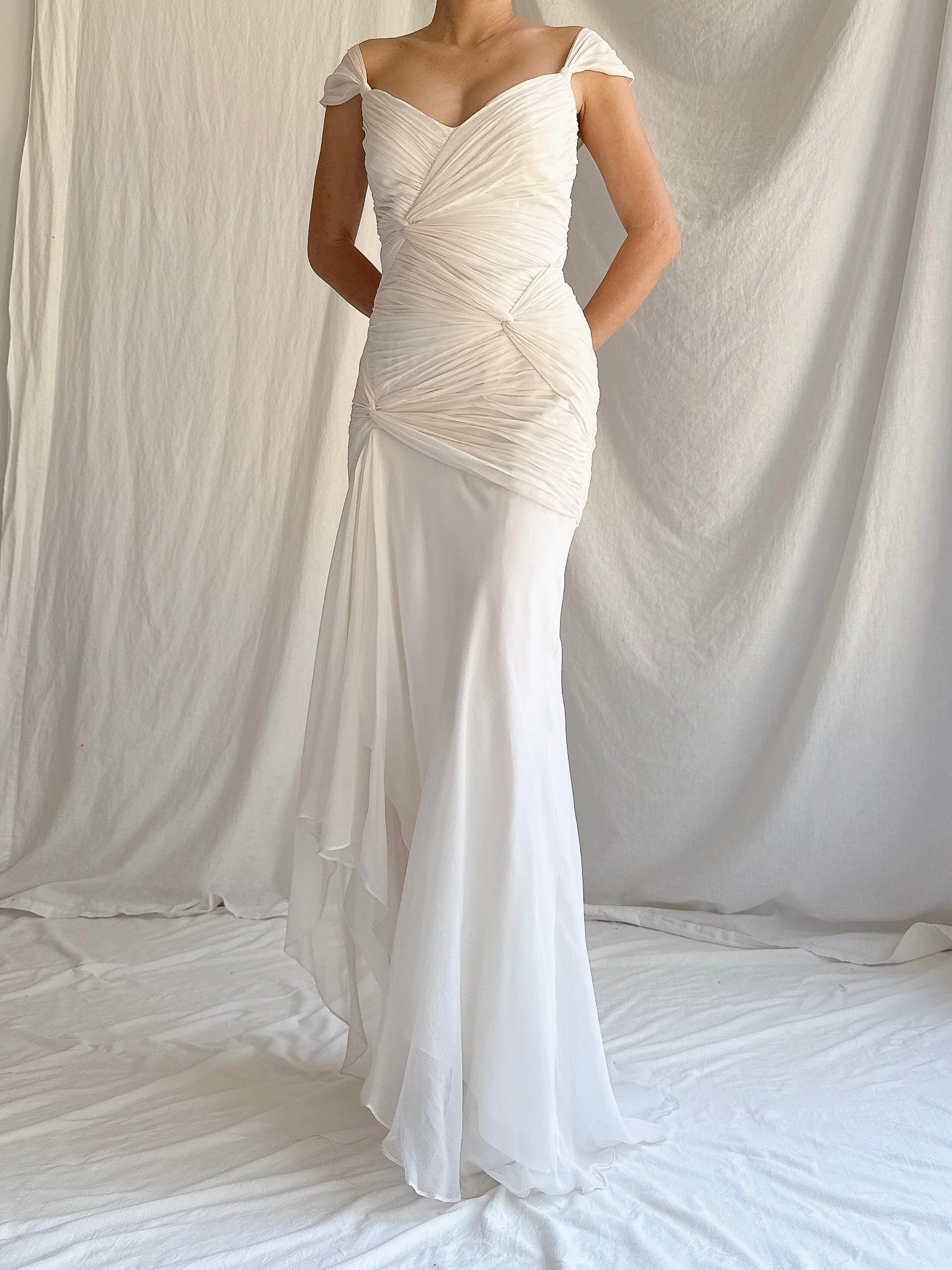 1990s Silk Chiffon Cap Sleeves Dress - XS/2
